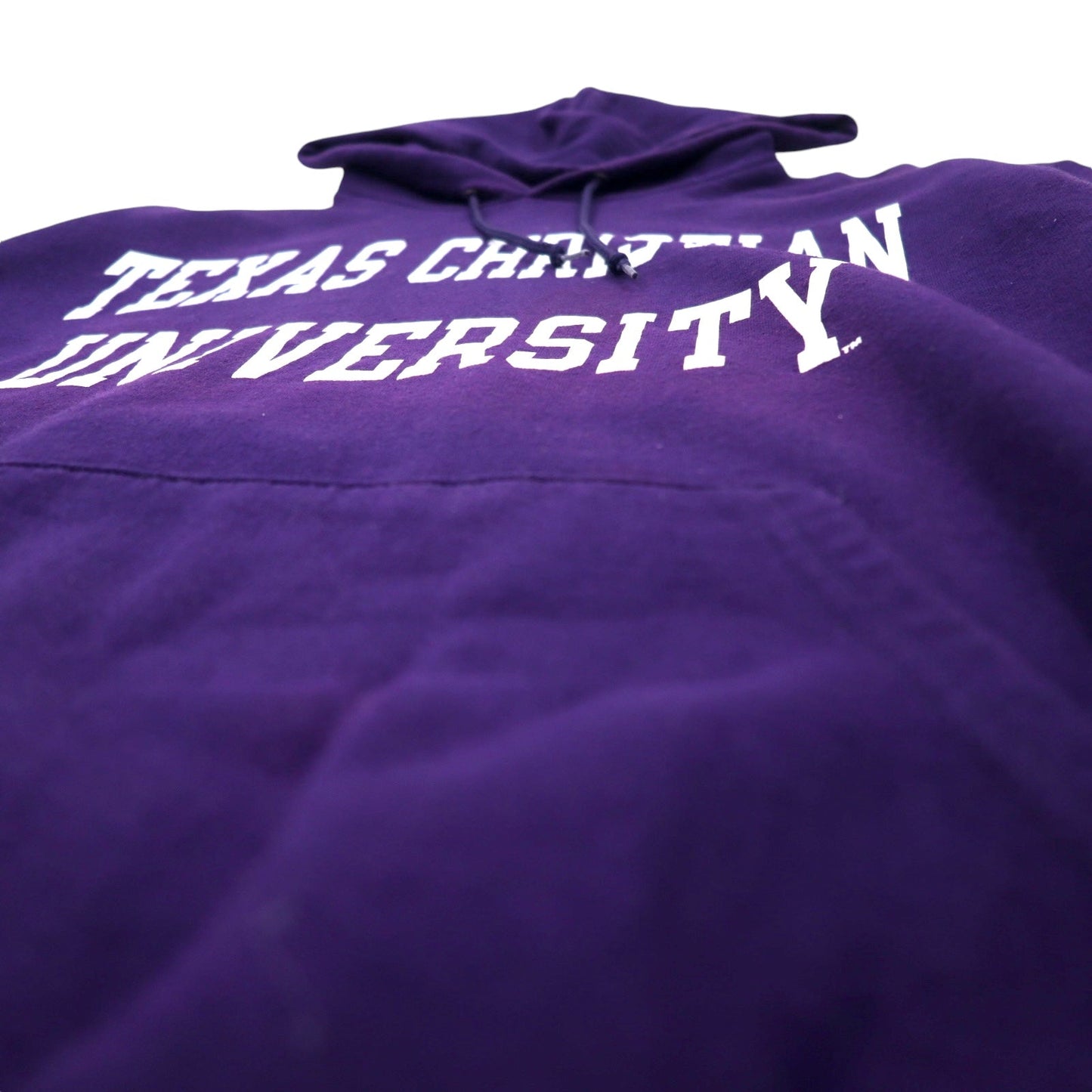 Champion 00年代 カレッジ プリント プルオーバーパーカー L ネイビー コットン 裏起毛 TEXAS CHRISTIAN UNIVERSITY アーチロゴ 2段プリント ホンジュラス製