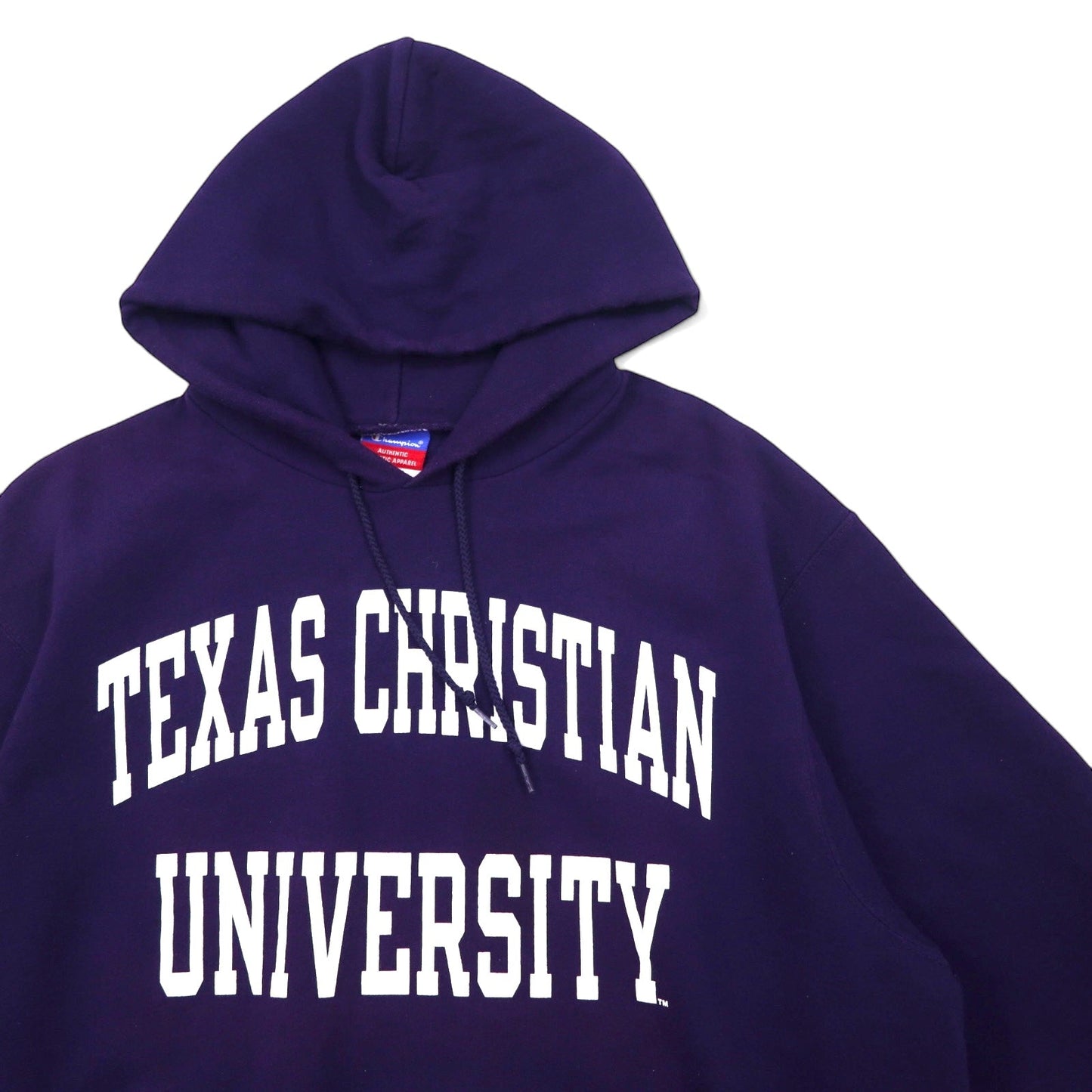 Champion 00年代 カレッジ プリント プルオーバーパーカー L ネイビー コットン 裏起毛 TEXAS CHRISTIAN UNIVERSITY アーチロゴ 2段プリント ホンジュラス製