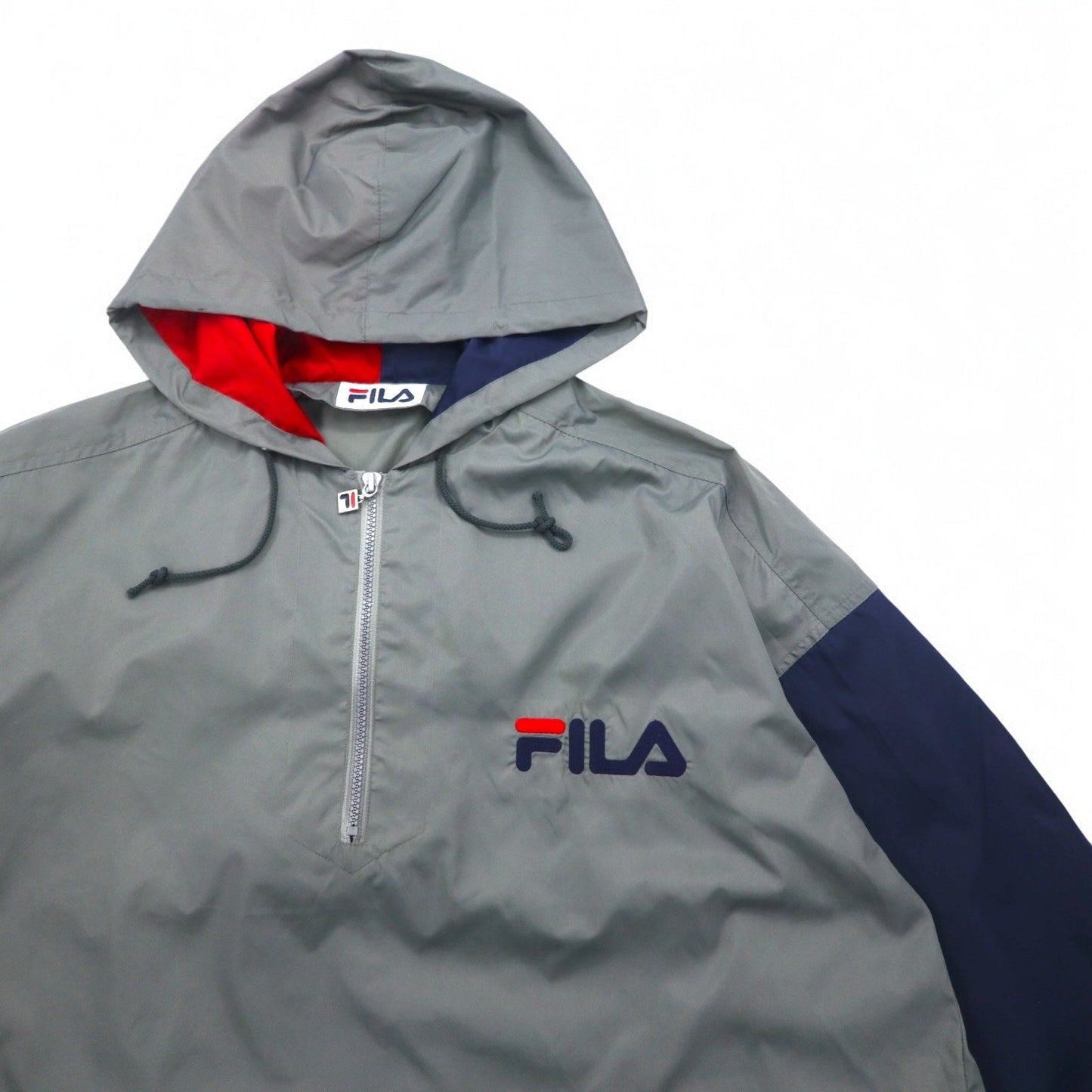 FILA 90年代 ロング アノラックパーカー S-M グレー ナイロン 撥水 ハーフジップ ビッグサイズ