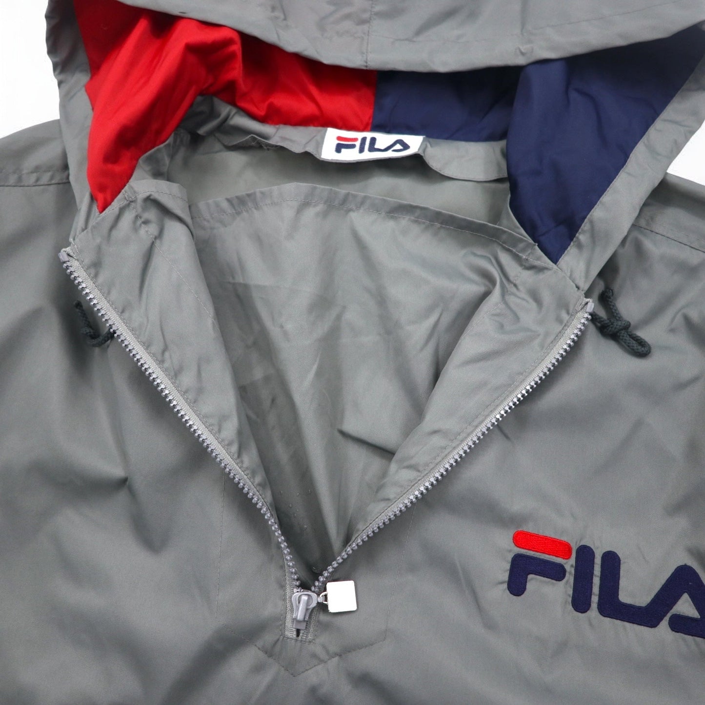 FILA 90年代 ロング アノラックパーカー S-M グレー ナイロン 撥水 ハーフジップ ビッグサイズ