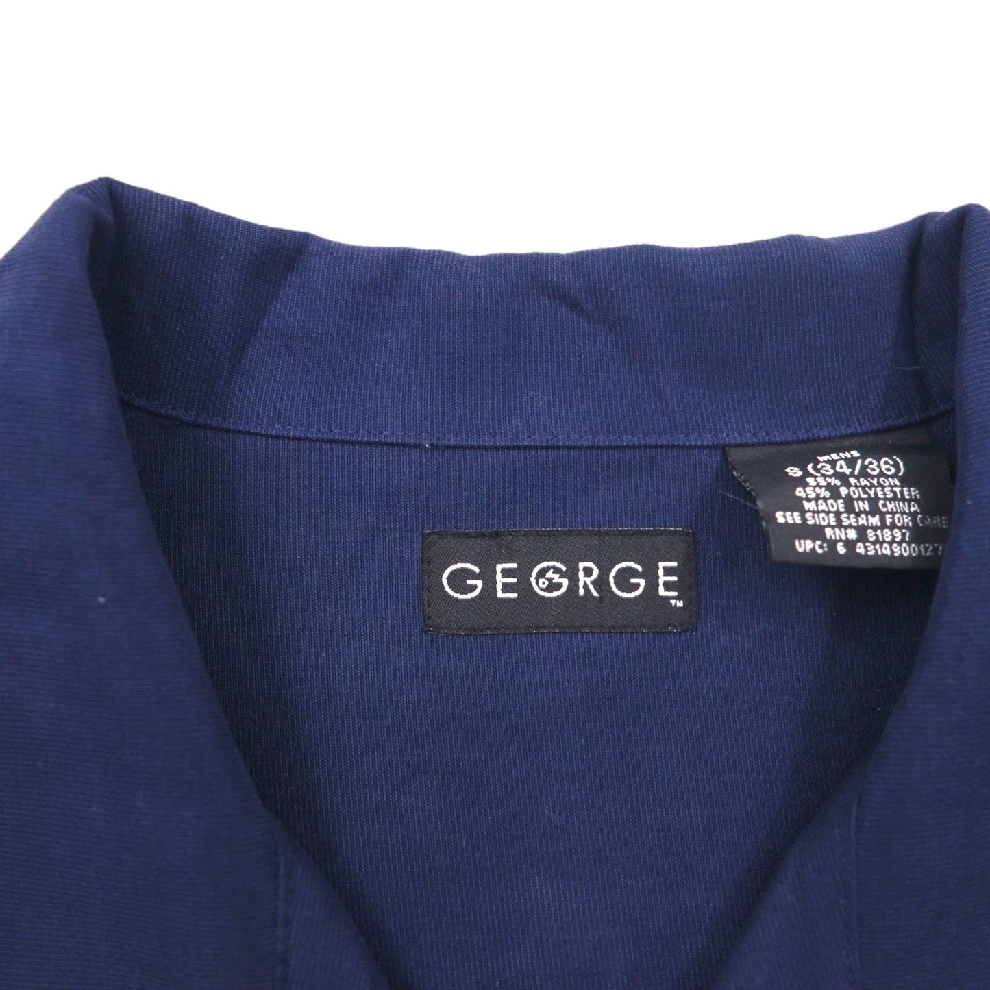 GEORGE 半袖 オープンカラー 開襟 ボックスシャツ L ネイビー レーヨン ポリエステル