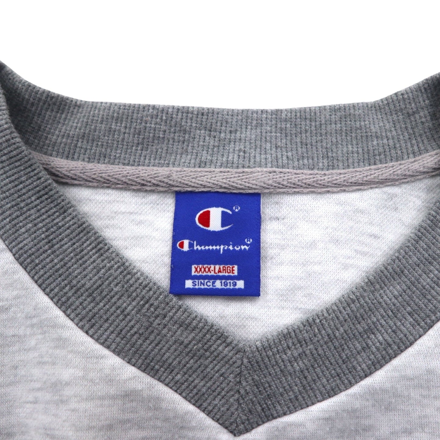 Champion 90年代 Vネック ラグラン スウェット 4XL グレー スクリプトロゴ ビッグサイズ