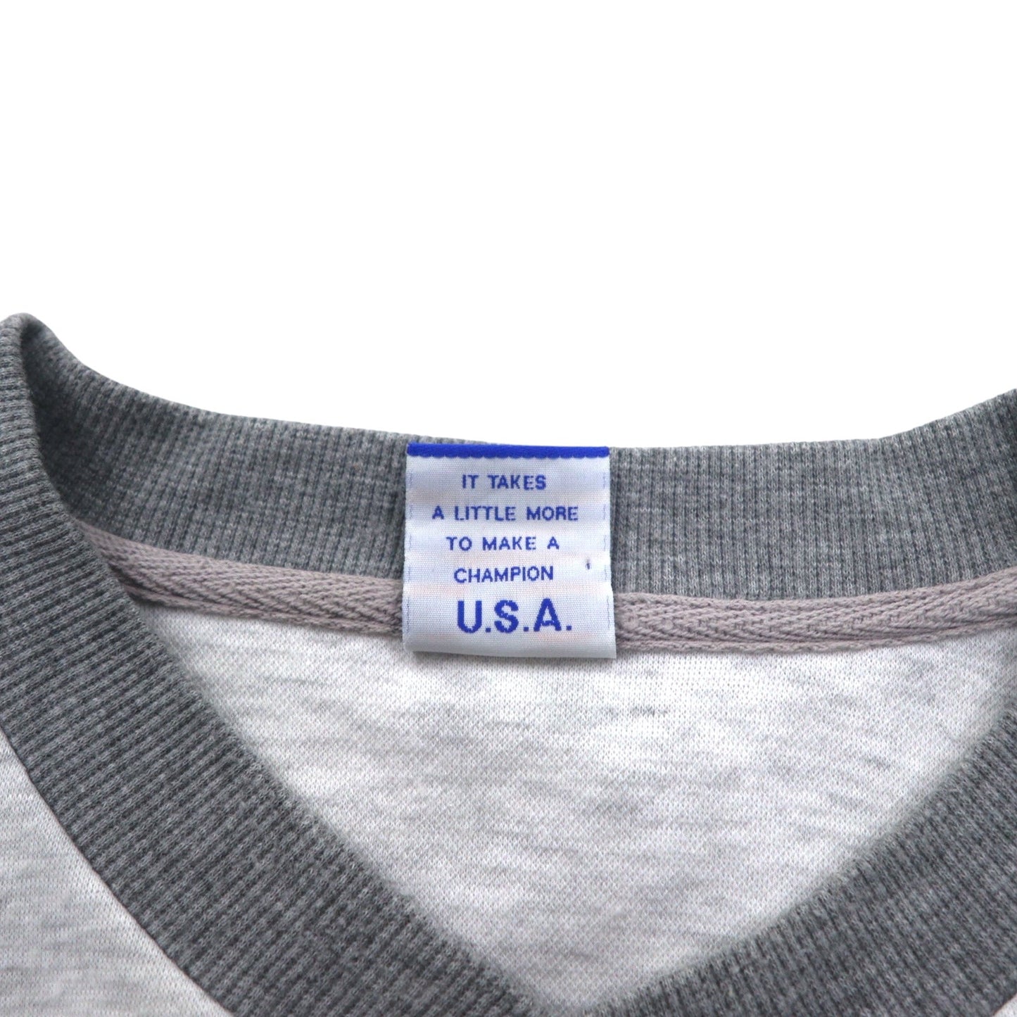Champion 90年代 Vネック ラグラン スウェット 4XL グレー スクリプトロゴ ビッグサイズ
