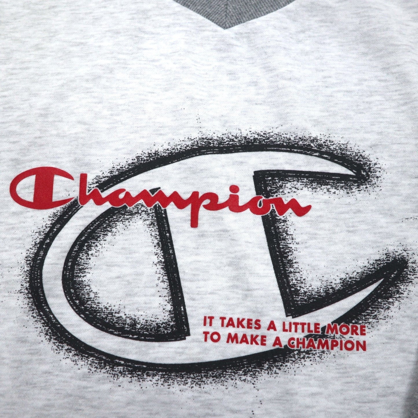 Champion 90年代 Vネック ラグラン スウェット 4XL グレー スクリプトロゴ ビッグサイズ