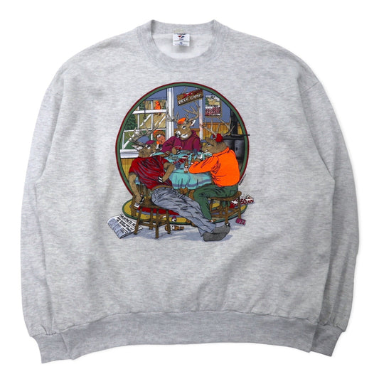 JERZEES USA製 90年代 ARTWEAR プリント スウェット 2X グレー コットン 裏起毛 ビッグサイズ