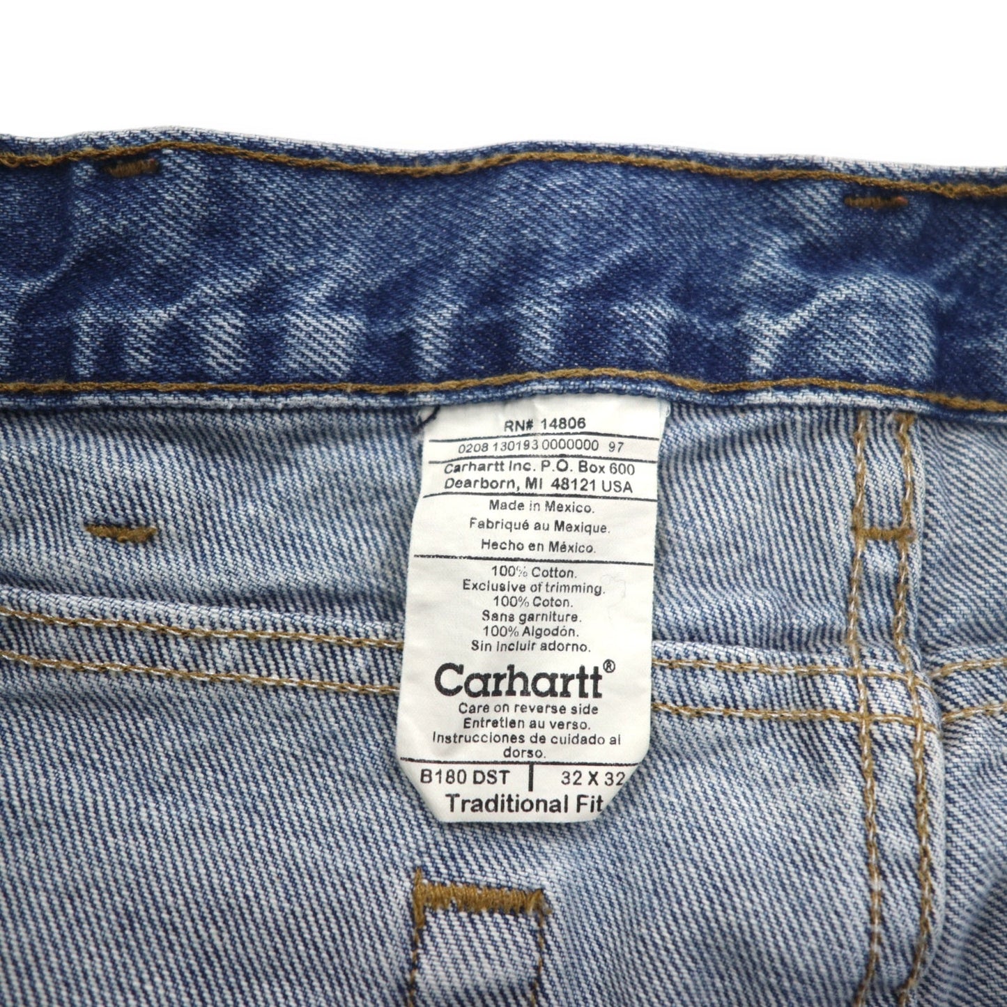 carhartt デニムパンツ Traditional Fit L インディゴ ブルー コットン B180 DST メキシコ製