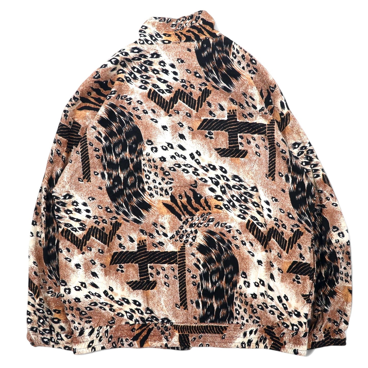 90年代 ERIN LONDON シルク ジップアップジャケット L ベージュ 総柄 レオパード