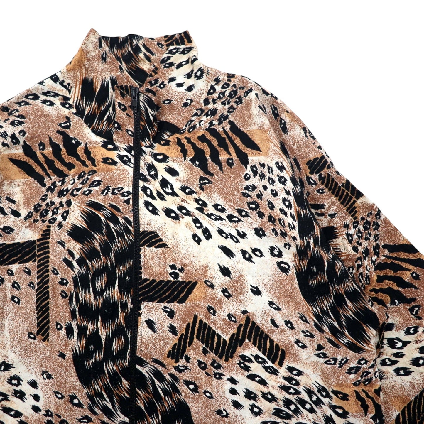 90年代 ERIN LONDON シルク ジップアップジャケット L ベージュ 総柄 レオパード