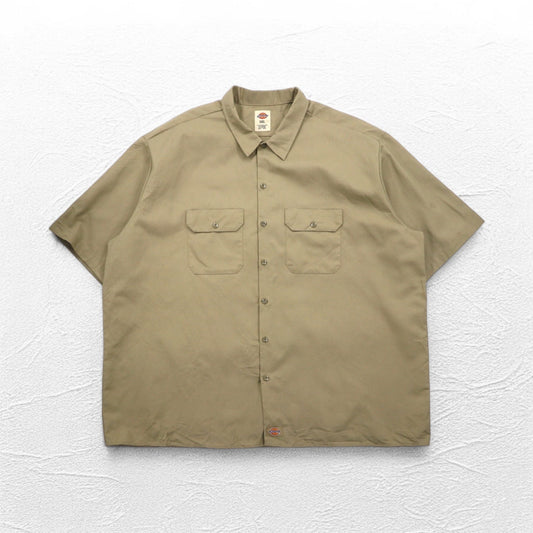 Dickies 半袖 チノ ワークシャツ 3XL ベージュ 胸ポケット ビッグサイズ ホンジュラス製