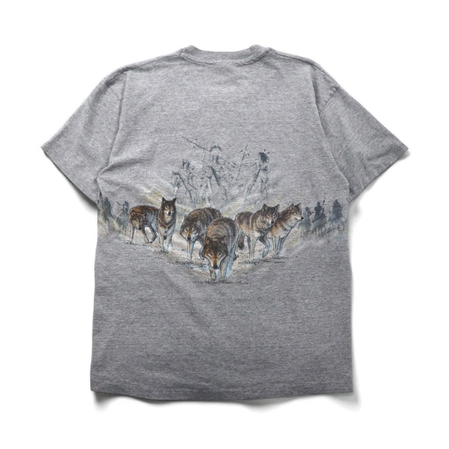 anvil 90年代 USA製 シングルステッチ Tシャツ XL グレー MINESOTA 両面 アニマル プリント オオカミ