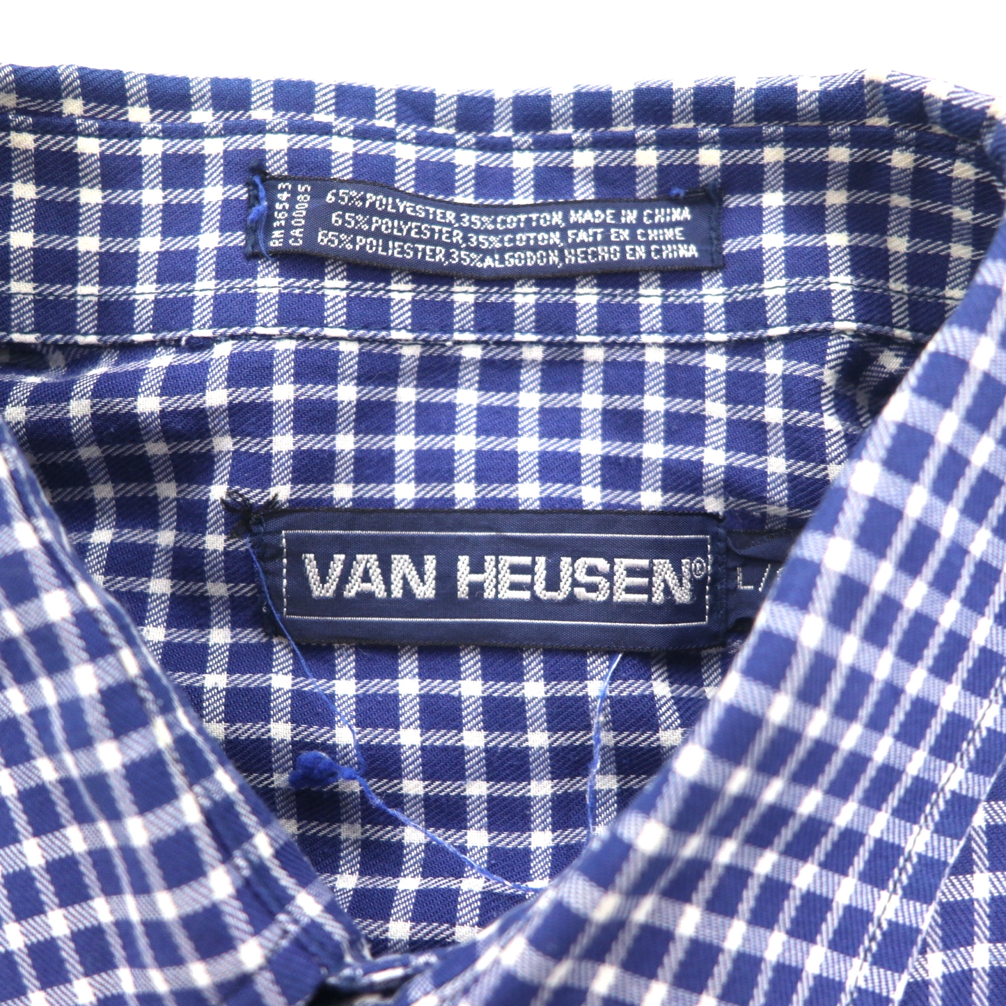 VAN HEUSEN 90年代 半袖 シャツ L ブルー チェック コットン 襟芯
