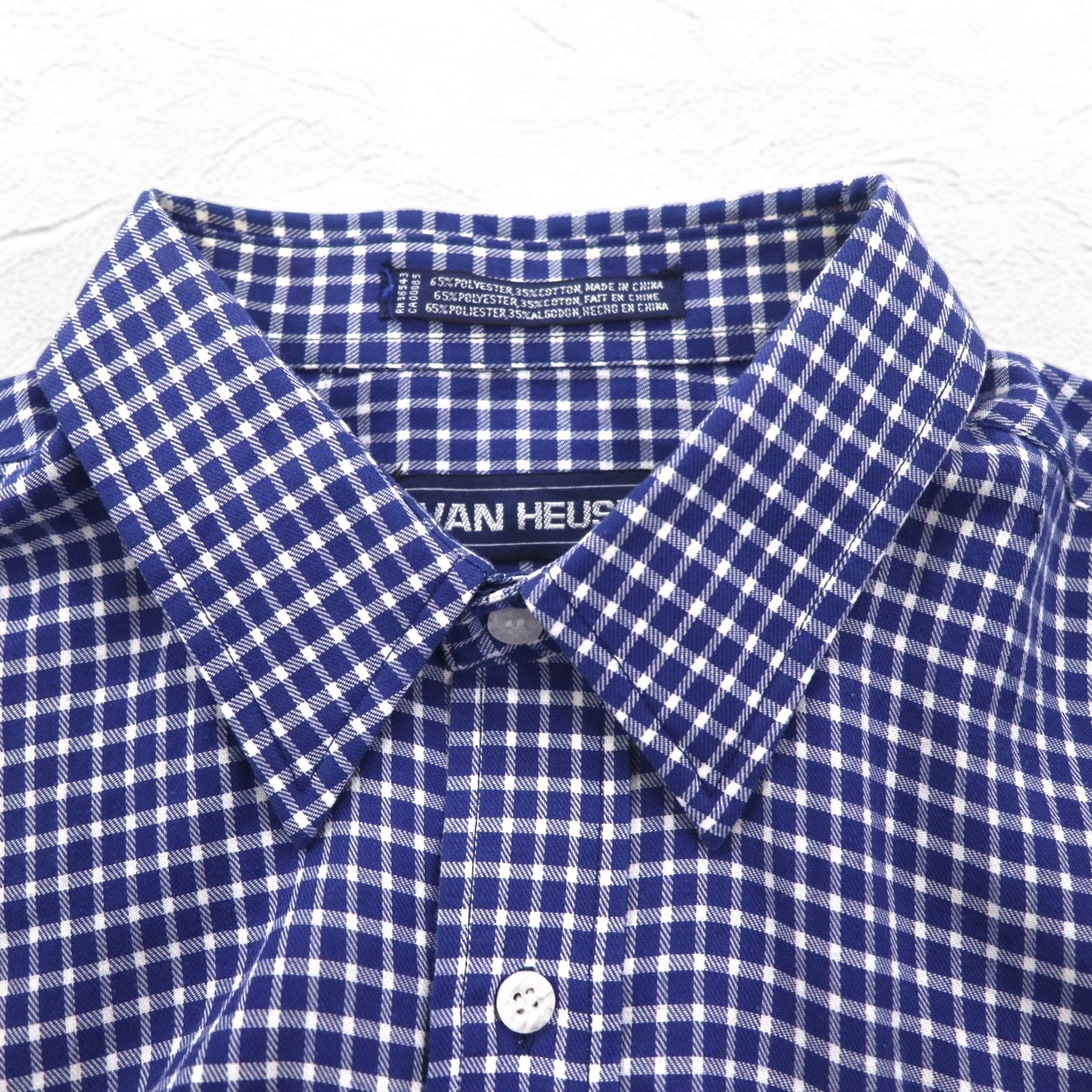VAN HEUSEN 90年代 半袖 シャツ L ブルー チェック コットン 襟芯