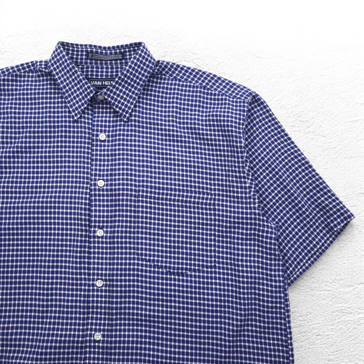 VAN HEUSEN 90年代 半袖 シャツ L ブルー チェック コットン 襟芯
