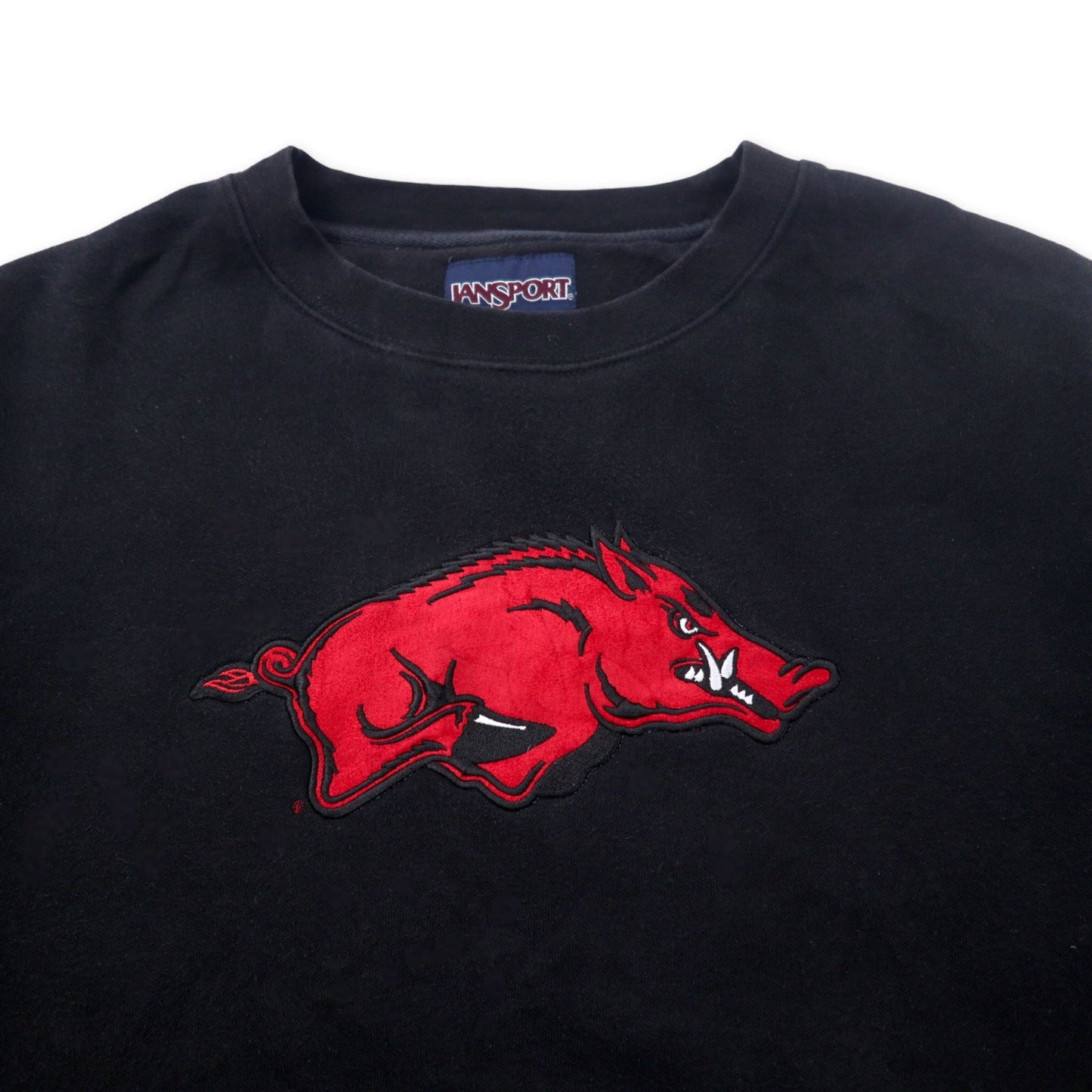 JAN SPORT カレッジ刺繍 スウェット XXL ブラック コットン 裏起毛 フットボール ARKANSAS RAZORBACKS ビッグサイズ