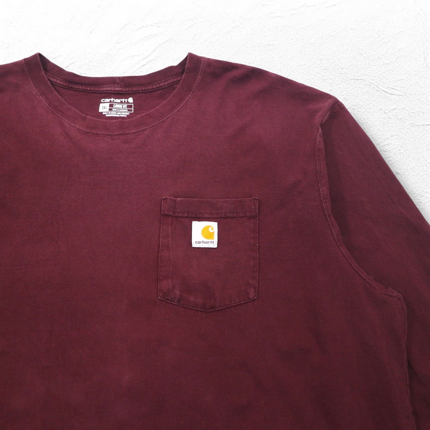 carhartt ロングスリーブポケット Tシャツ ロンT 3XL ボルドー ビッグサイズ ホンジュラス戦