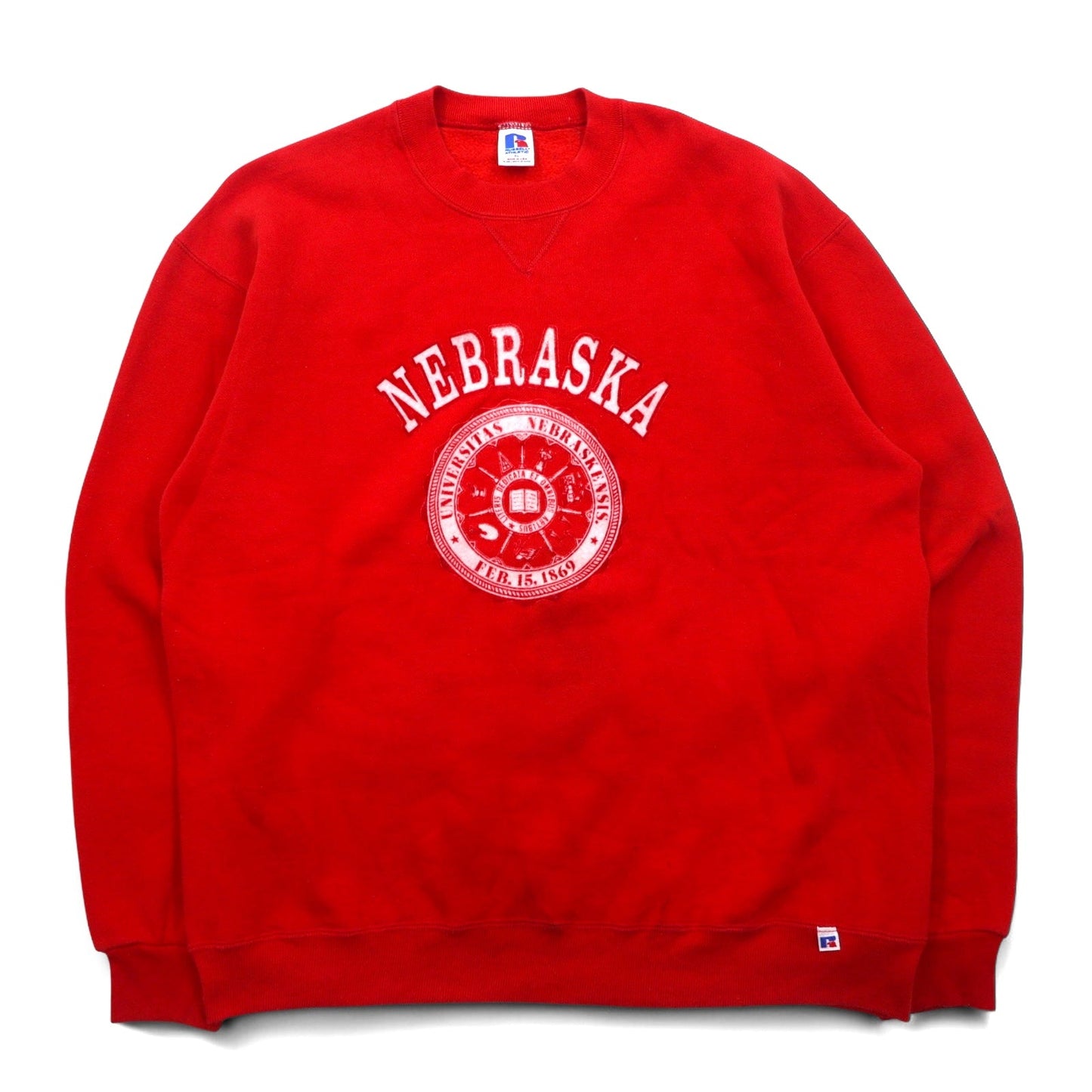 USA製 90年代 RUSSELL ATHLETIC カレッジ プリント スウェット XL レッド 裏起毛 NEBRASKA