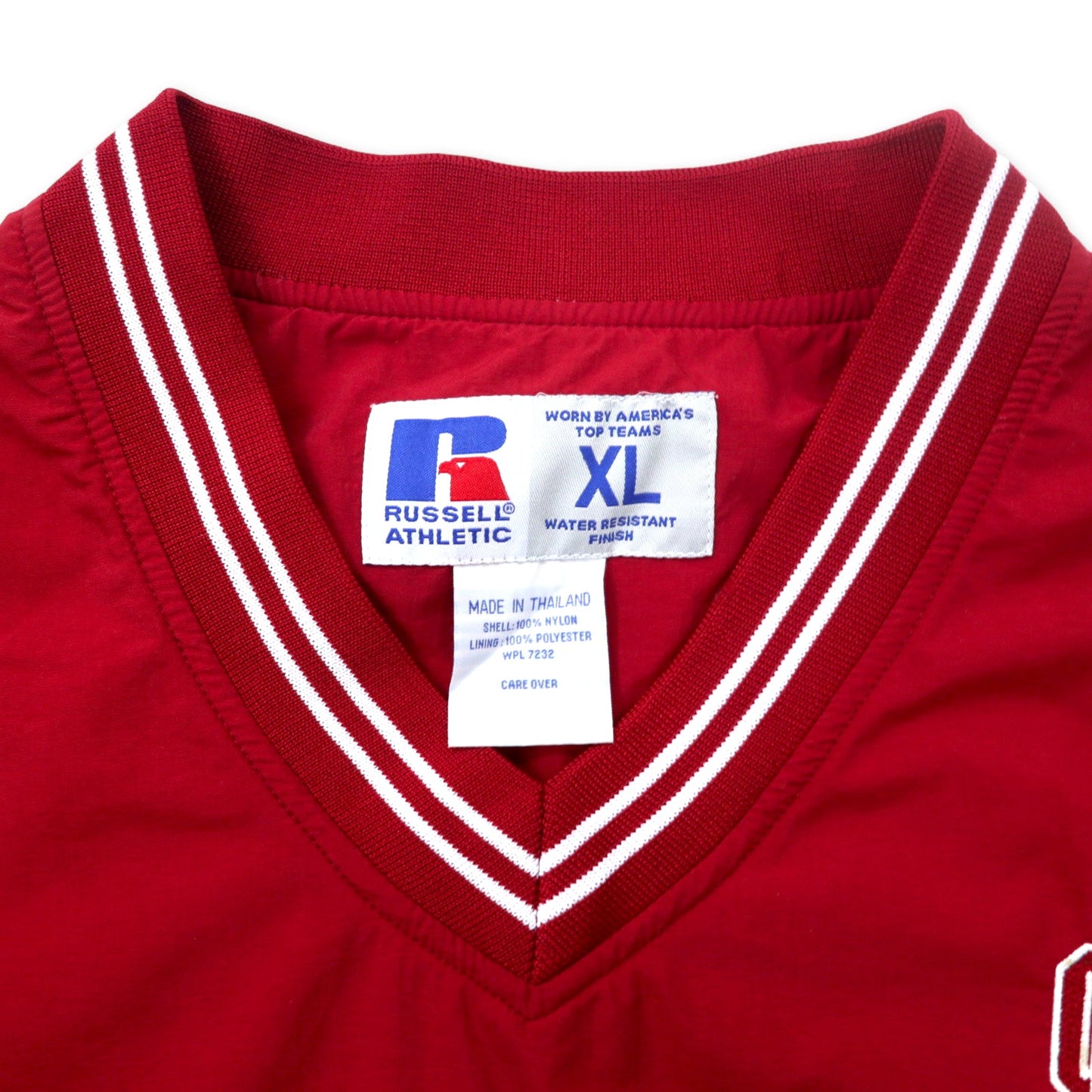 RUSSELL ATHLETIC リブライン ピステ プルオーバー ナイロンジャケット XL レッド ナイロン 防水 カレッジ刺繍 SOONERS ビッグサイズ