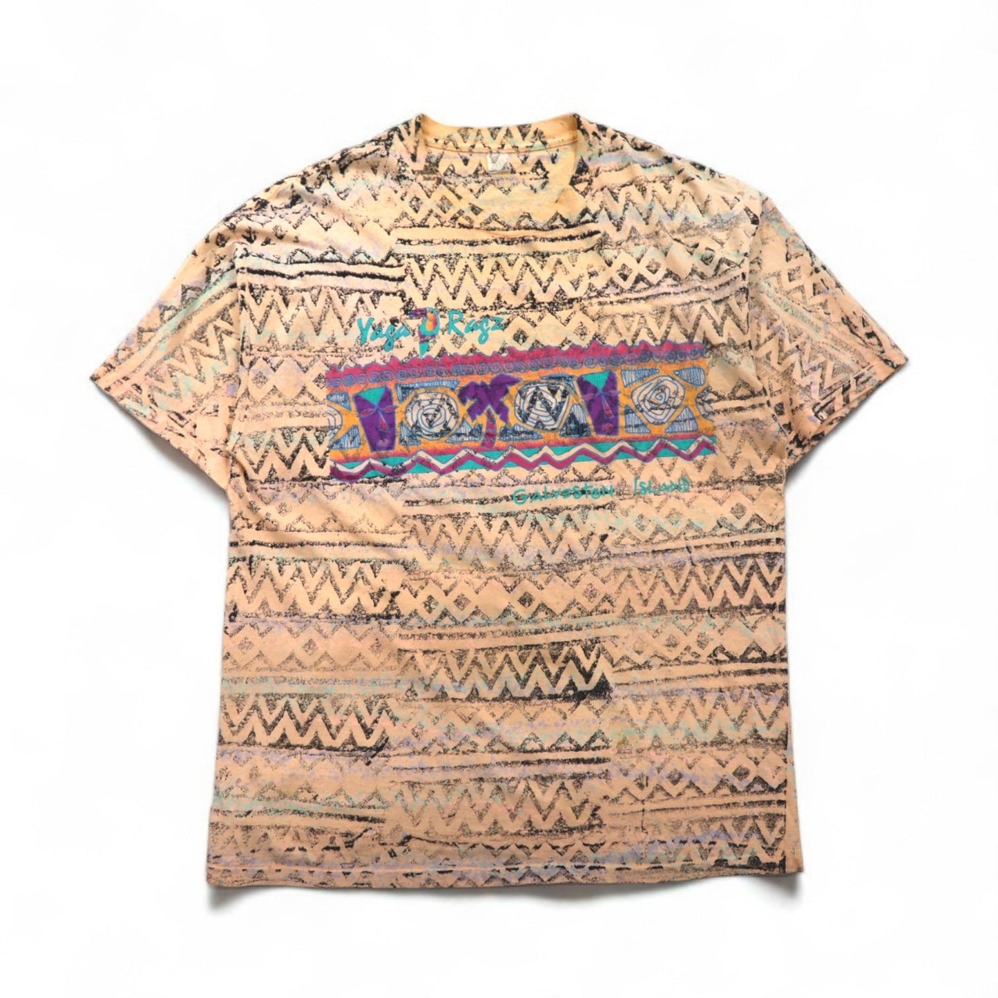90年代 USA製 Yaga Rugz' シングルステッチ ヴィンテージ Tシャツ 2XL ピンク 総柄 ネイティブ柄
