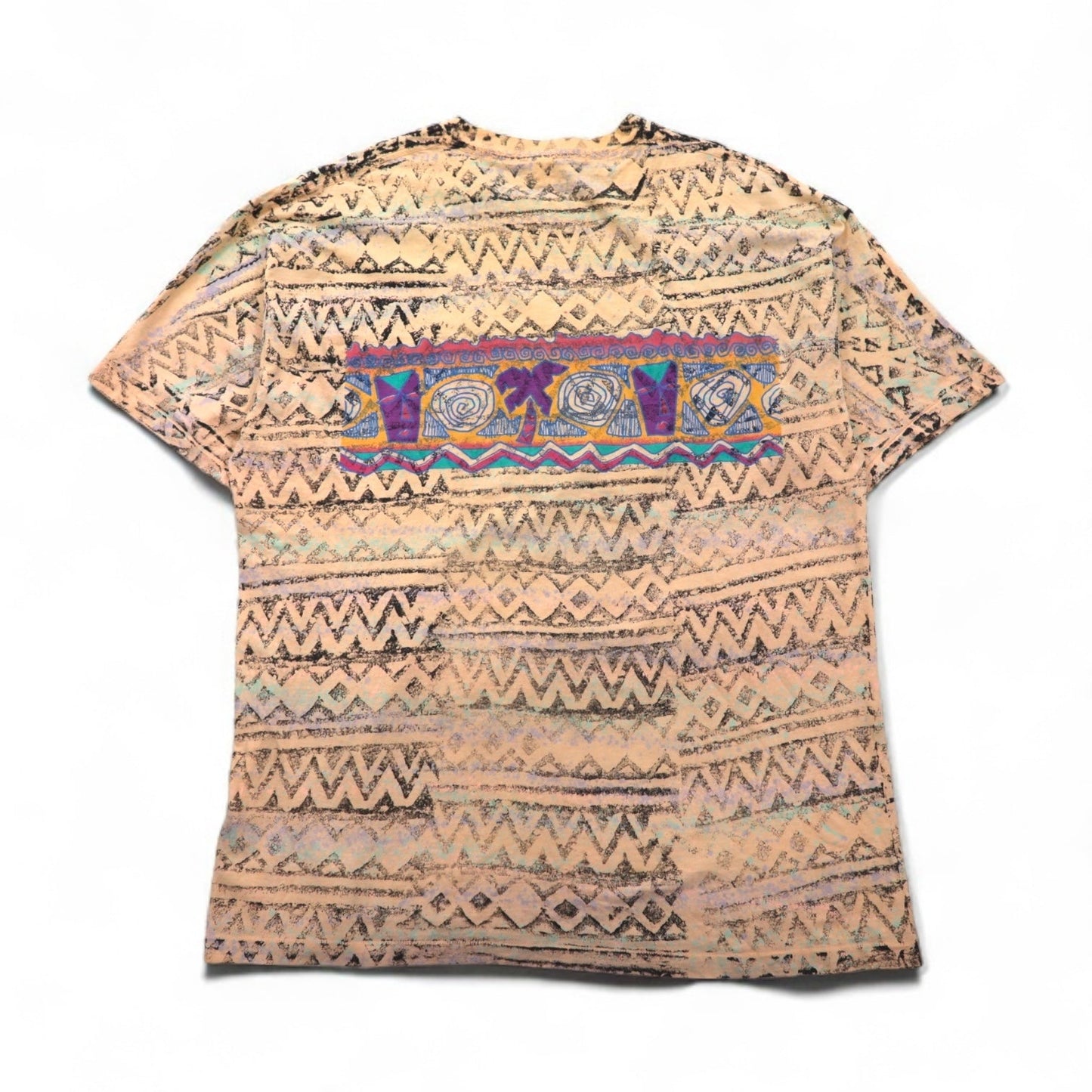 90年代 USA製 Yaga Rugz' シングルステッチ ヴィンテージ Tシャツ 2XL ピンク 総柄 ネイティブ柄