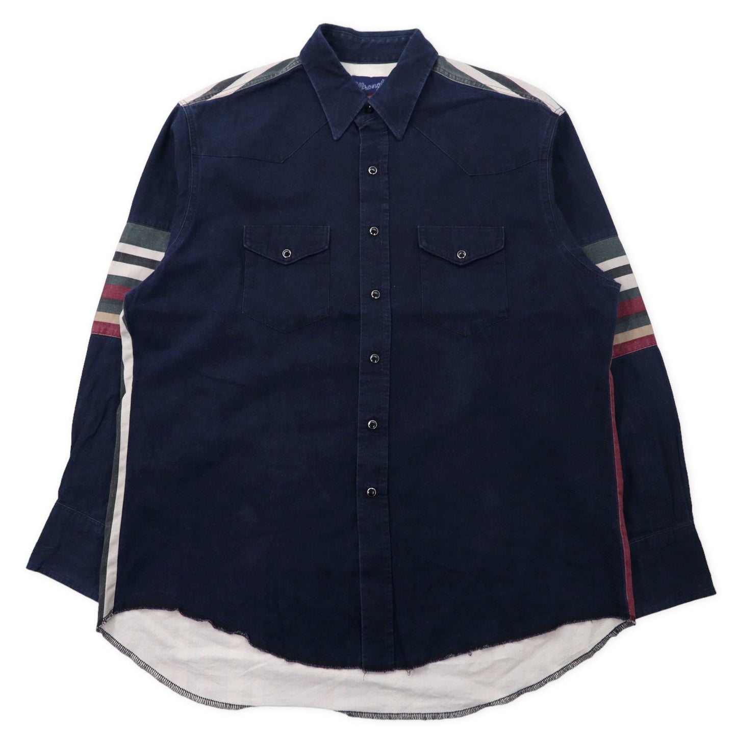 Wrangler 90年代 デニム ウエスタンシャツ XL ネイビー 濃紺 切り替え ストライプ ビッグサイズ
