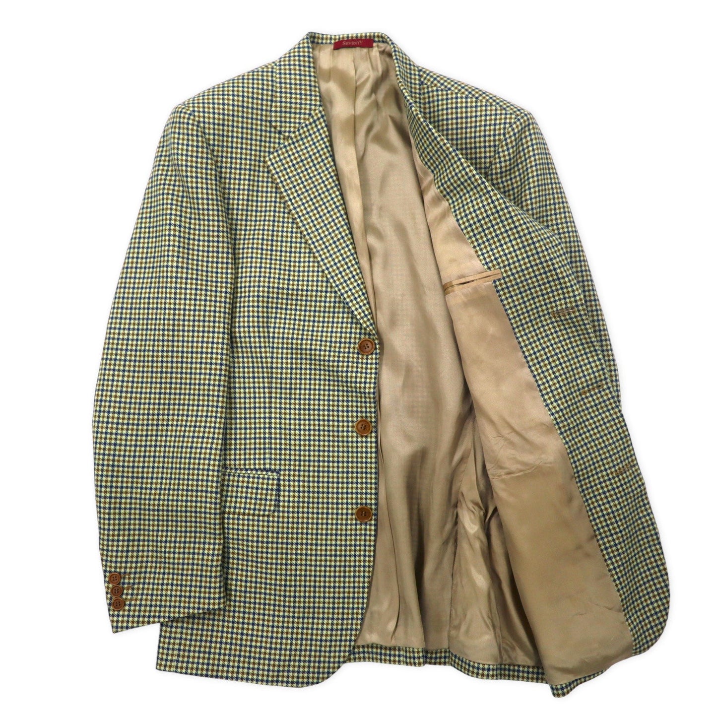 SEVENTY イタリア製 3B テーラードジャケット 46 ベージュ グレンチェック ウール