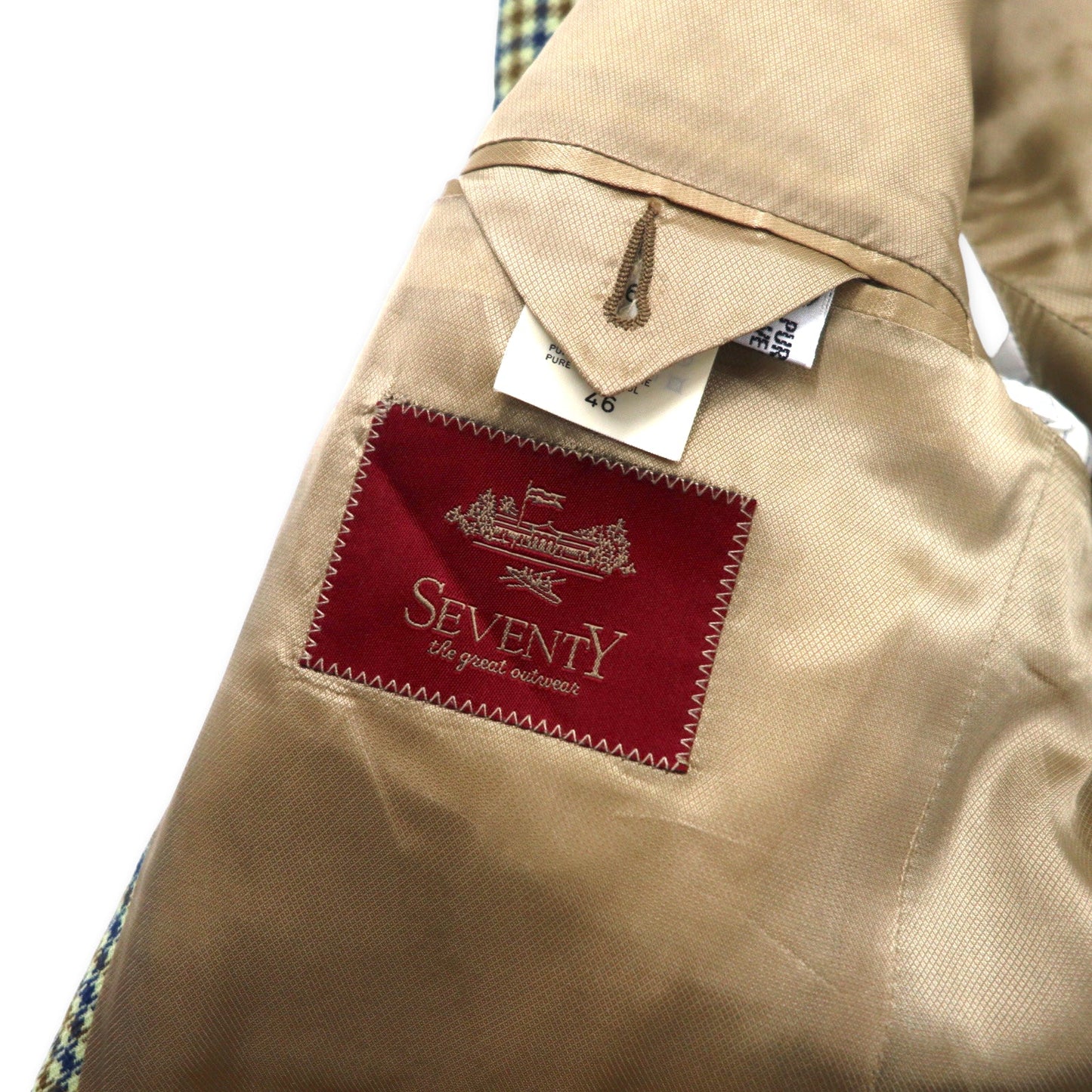 SEVENTY イタリア製 3B テーラードジャケット 46 ベージュ グレンチェック ウール