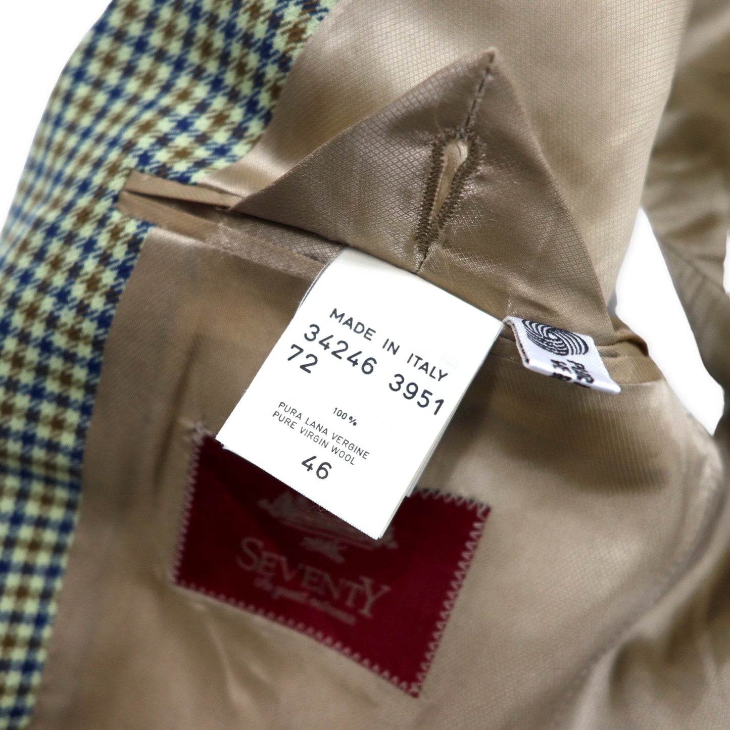 SEVENTY イタリア製 3B テーラードジャケット 46 ベージュ グレンチェック ウール