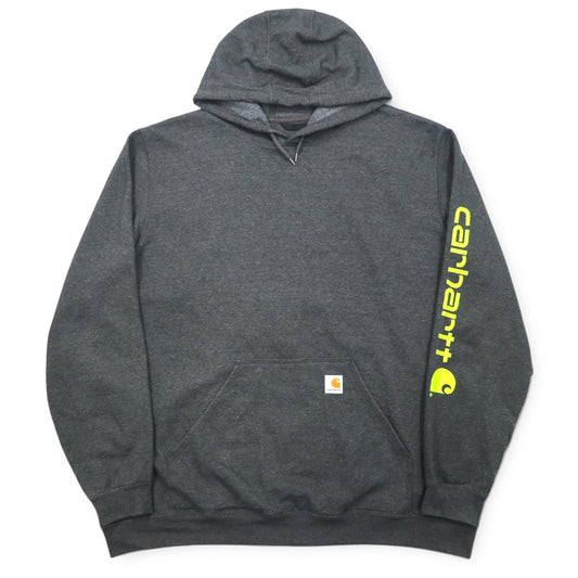 Carhartt ルーズフィット プルオーバーパーカー 2XL グレー コットン 裏起毛 袖ロゴ MIDWEIGHT HOODED LOGO SWEATSHIRT K288 ホンジュラス製