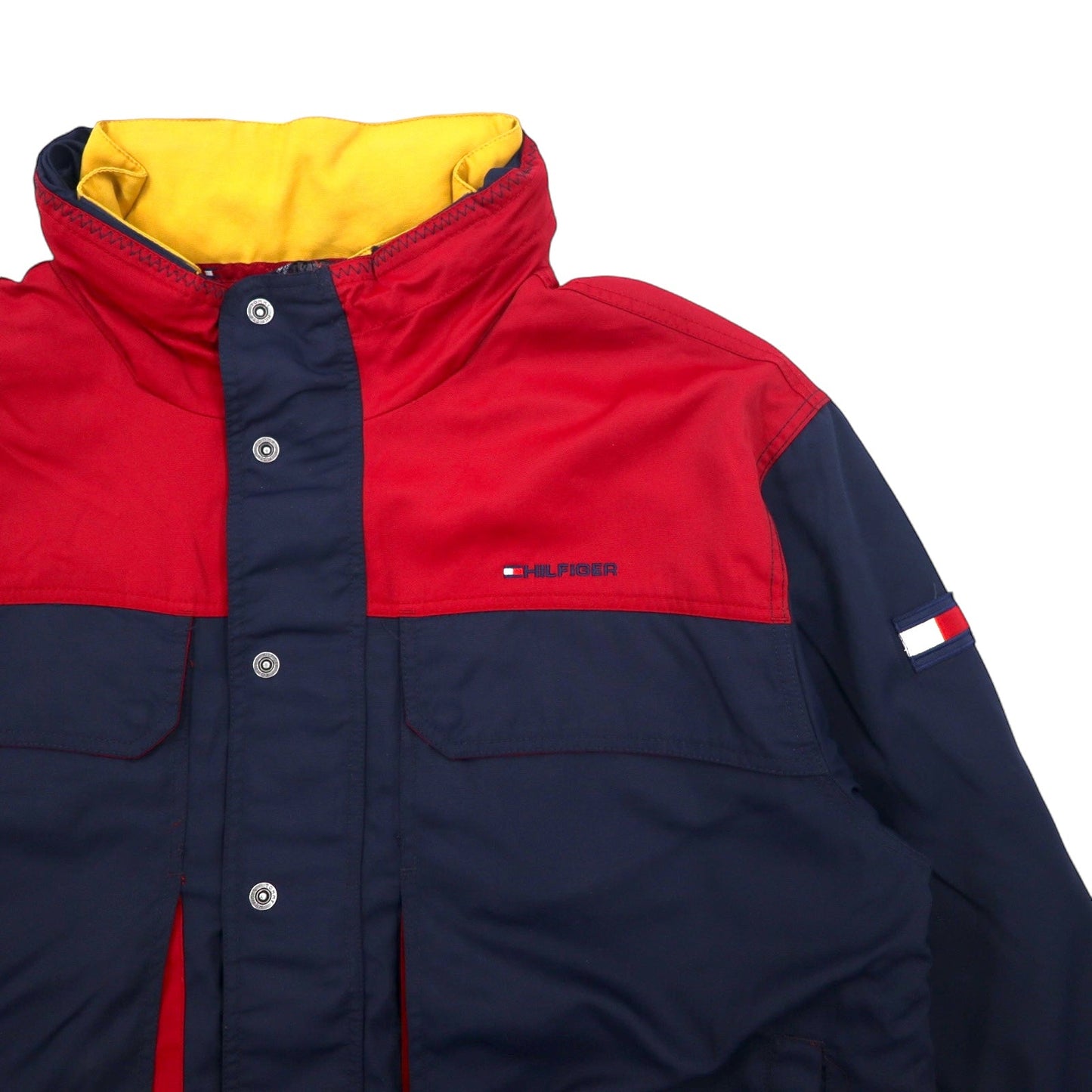 TOMMY HILFIGER 90年代 セーリングジャケット XXL ネイビー レッド ナイロン フード収納式 フリースライナー