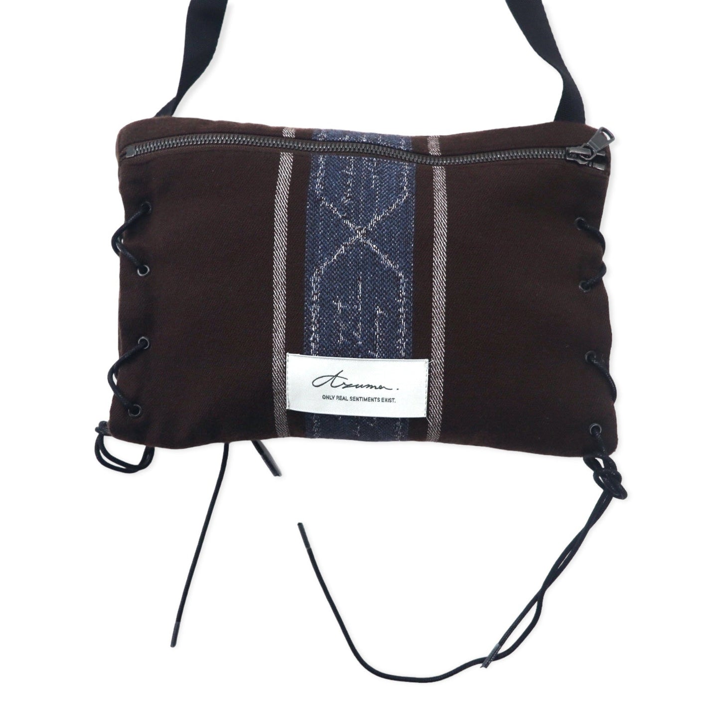 Azuma タリート ストライプ ユーティリティ サック サコッシュバッグ ブラウン ウール ジャガード レースアップ TALLIT STRIPE UTILITY SACK 20AH-AC-05 HAZE取り扱い 日本製