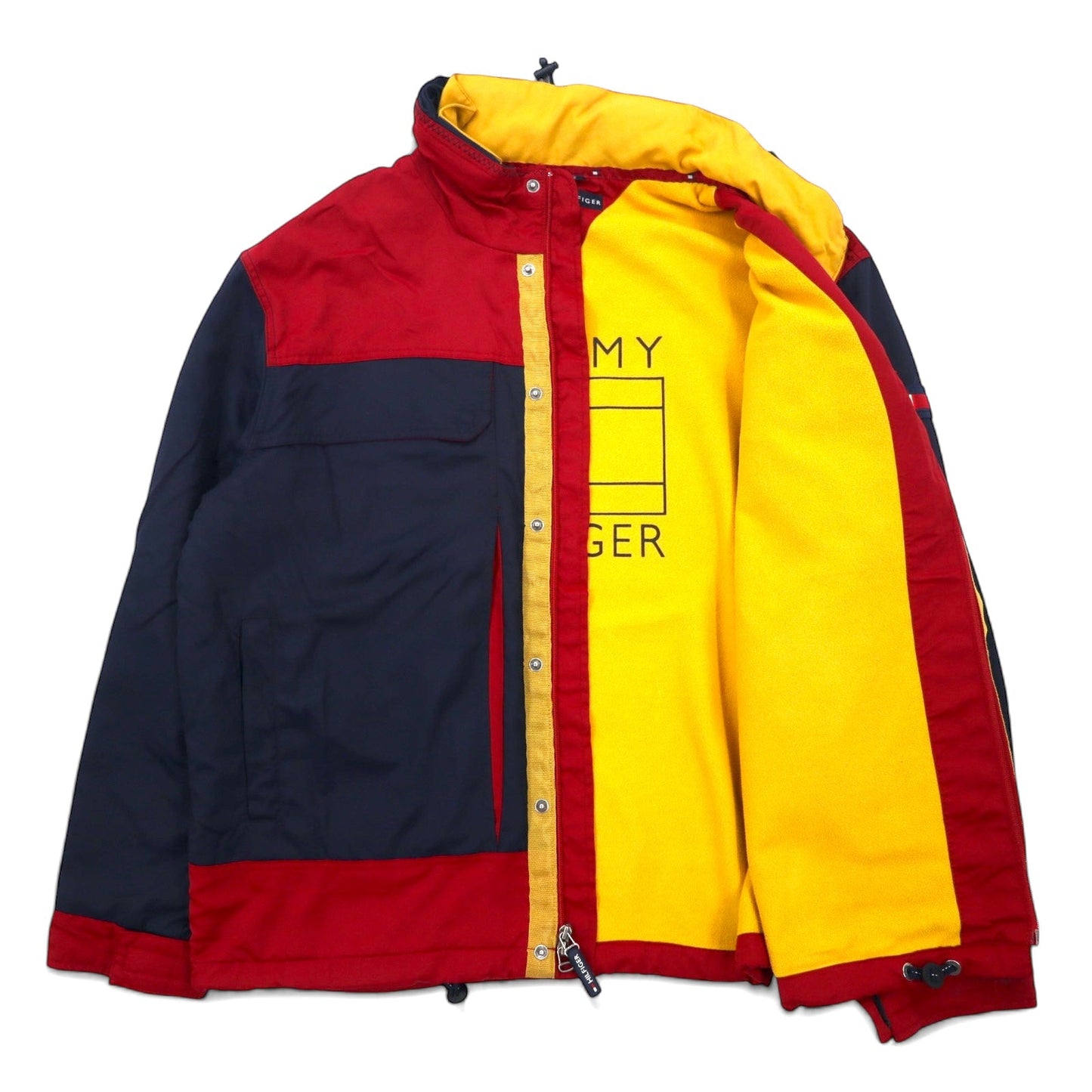 TOMMY HILFIGER 90年代 セーリングジャケット XXL ネイビー レッド ナイロン フード収納式 フリースライナー
