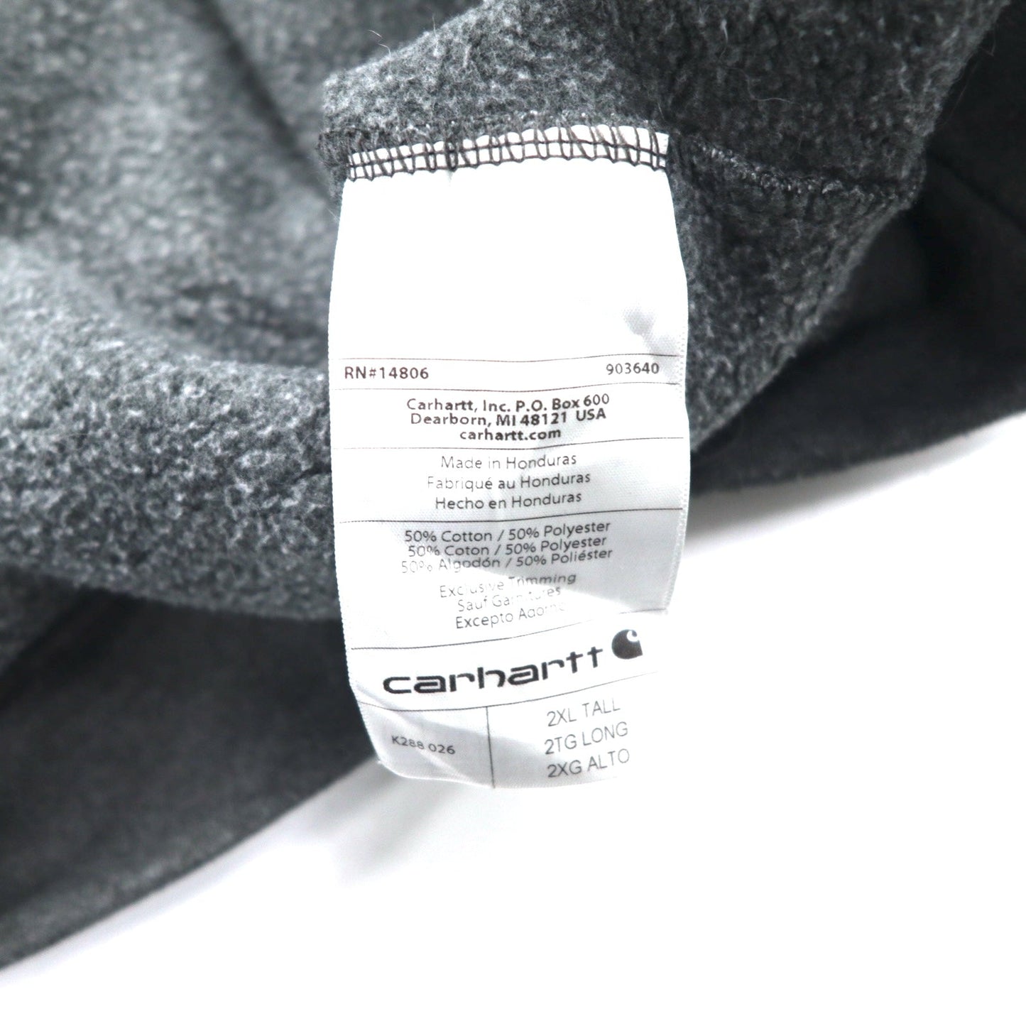 Carhartt ルーズフィット プルオーバーパーカー 2XL グレーコットン裏起毛袖 MIDWEIGHT HOODED Logo SWEATSHIRT ロゴ K288 ホンジュラス製