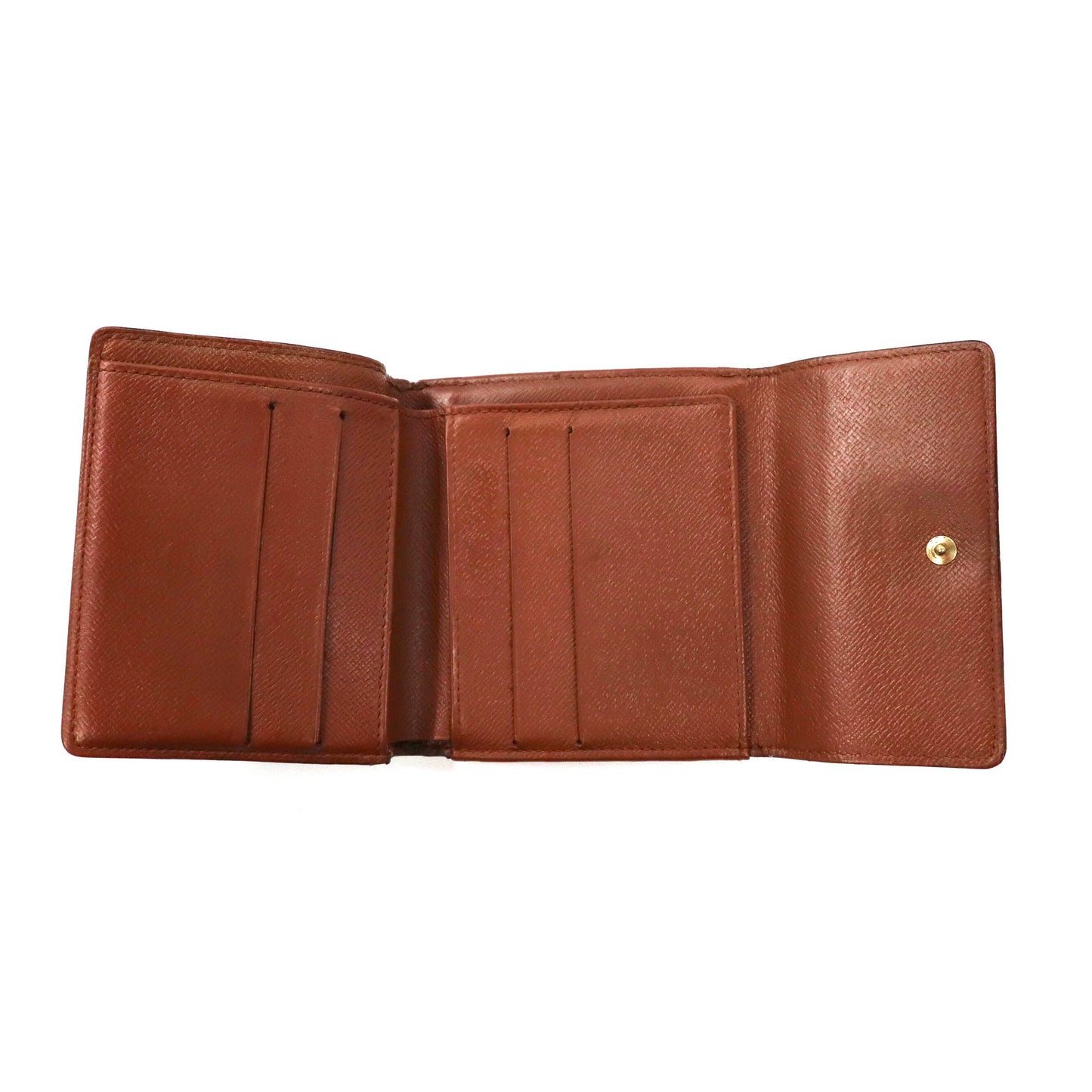 LOUIS VUITTON 3つ折り財布 ブラウン PVC Wホック モノグラム ポルトモネビエ カルトクレディ M61652 TH1917 フランス製