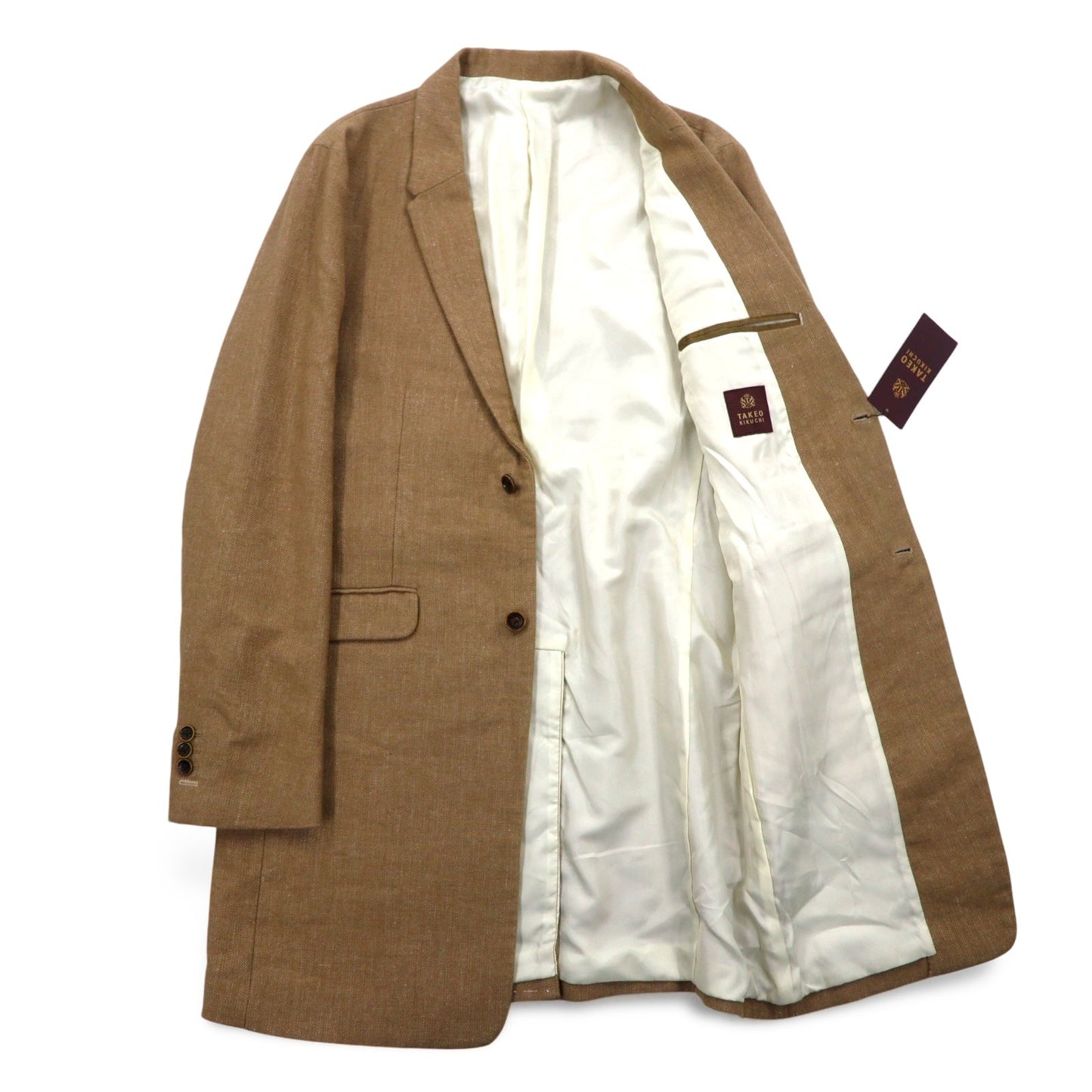 TAKEO KIKUCHI ウール リネン ツイルコート M ベージュ 麻 070-93013 未使用品