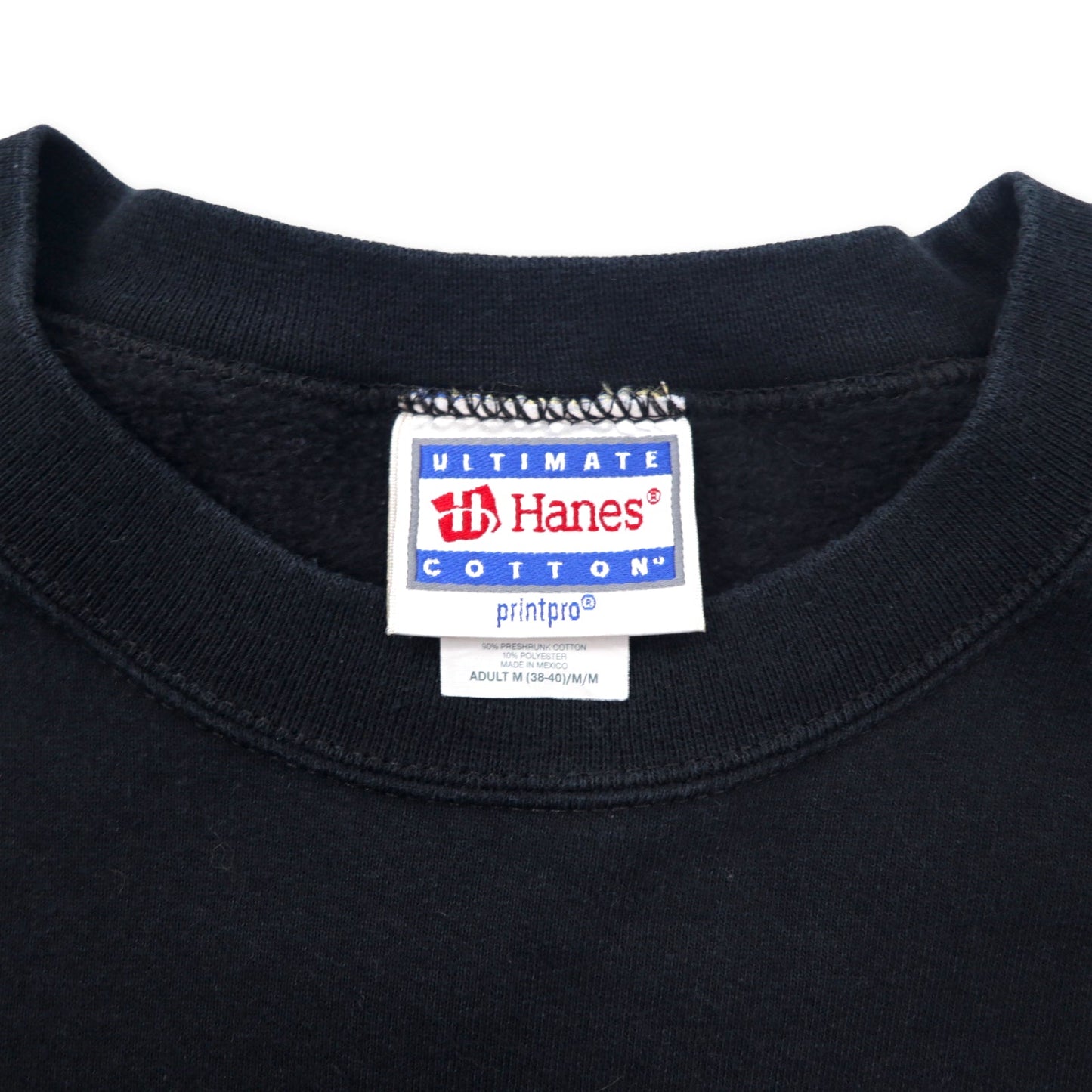 Hanes 90年代 プリントスウェット M ブラック コットン 裏起毛 Zaino バックプリント メキシコ製