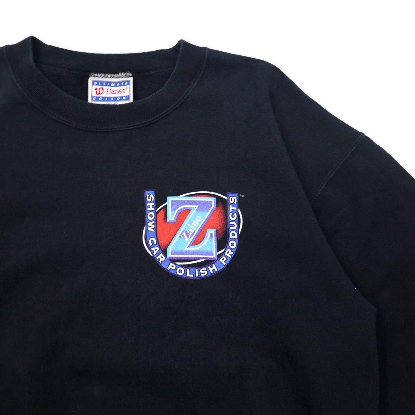 Hanes 90年代 プリントスウェット M ブラック コットン 裏起毛 Zaino バックプリント メキシコ製