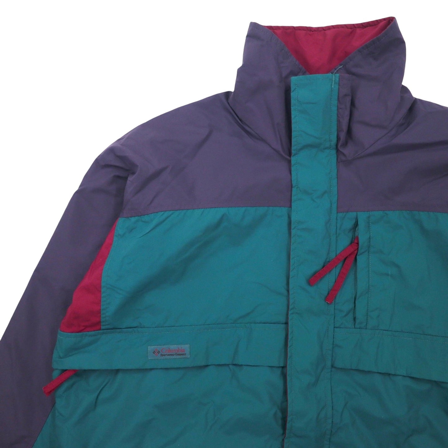 Columbia 90年代 セーリングジャケット マウンテンパーカー L グリーン パープル ナイロン Radial Sleeve ドローコード ジップインジップ搭載 Gizzmo
