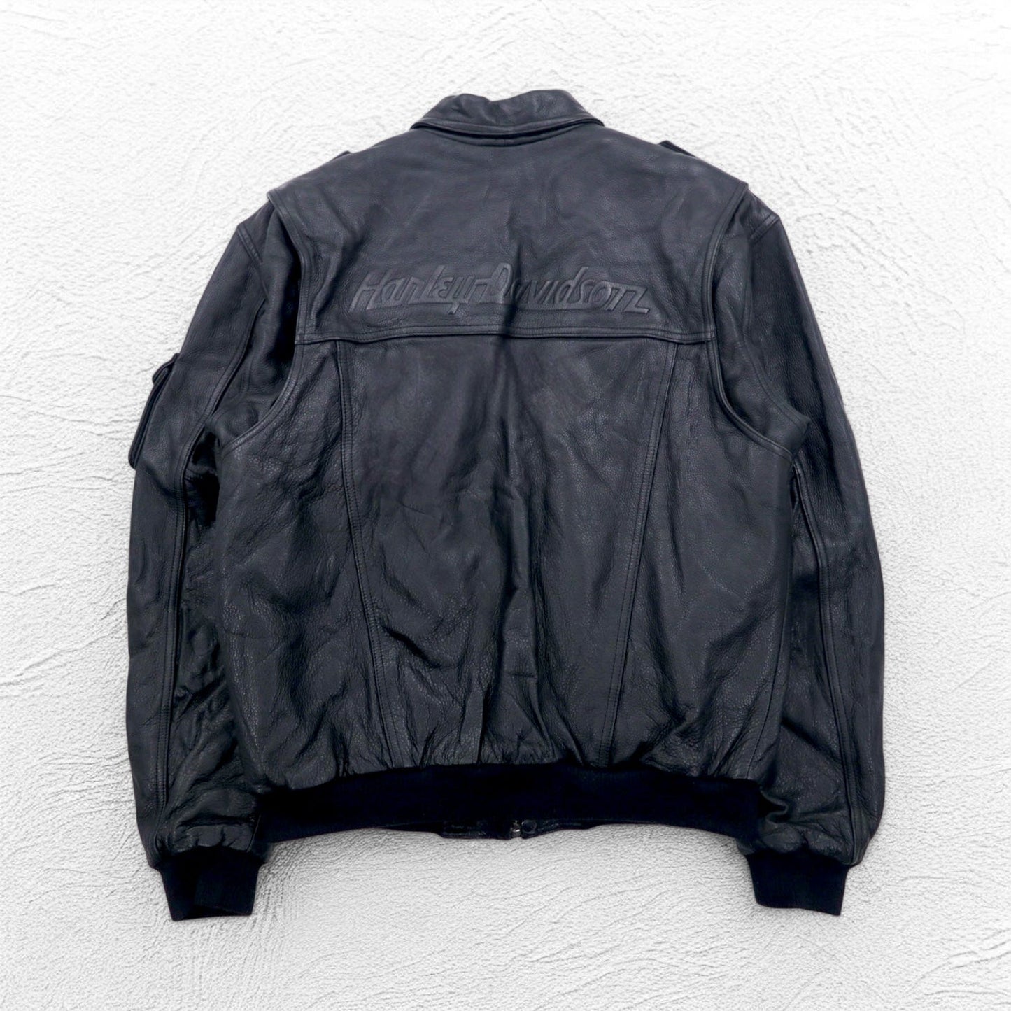 HARLEY DAVIDSON A-2 レザー フライト ボンバージャケット ミリタリー ライダース L ブラック シボ革 ライナー着脱式 エポレット