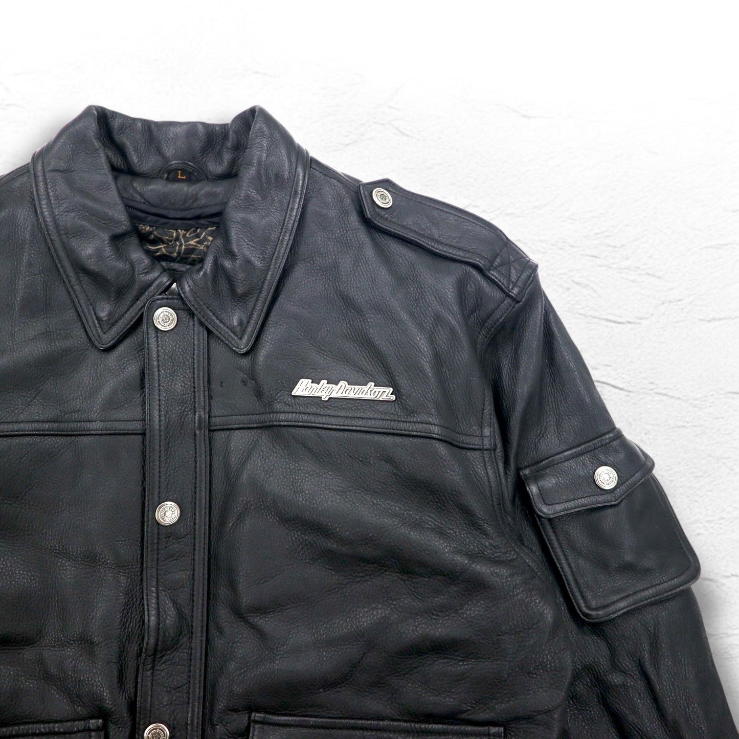 HARLEY DAVIDSON A-2 レザー フライト ボンバージャケット ミリタリー ライダース L ブラック シボ革 ライナー着脱式 エポレット