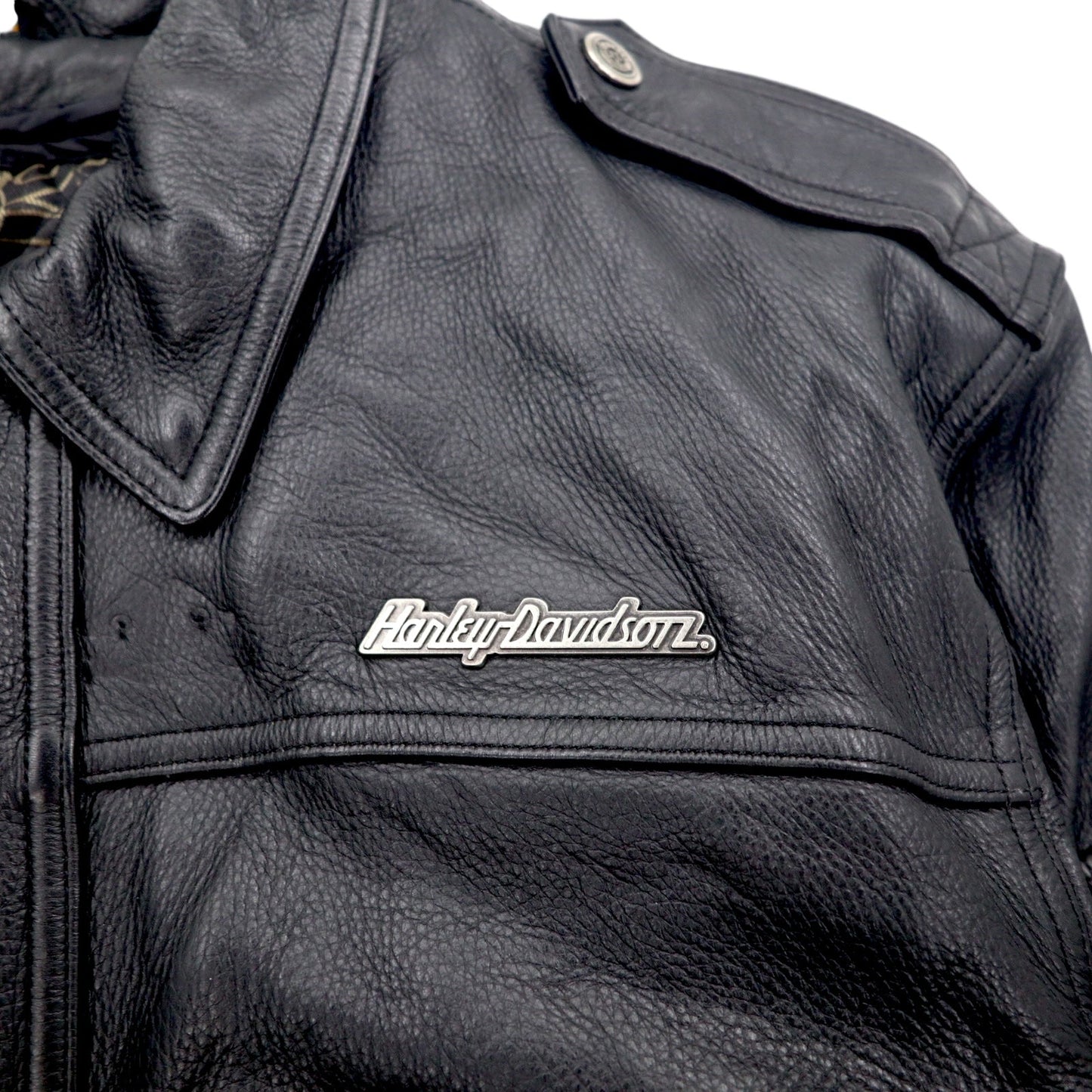 HARLEY DAVIDSON A-2 レザー フライト ボンバージャケット ミリタリー ライダース L ブラック シボ革 ライナー着脱式 エポレット