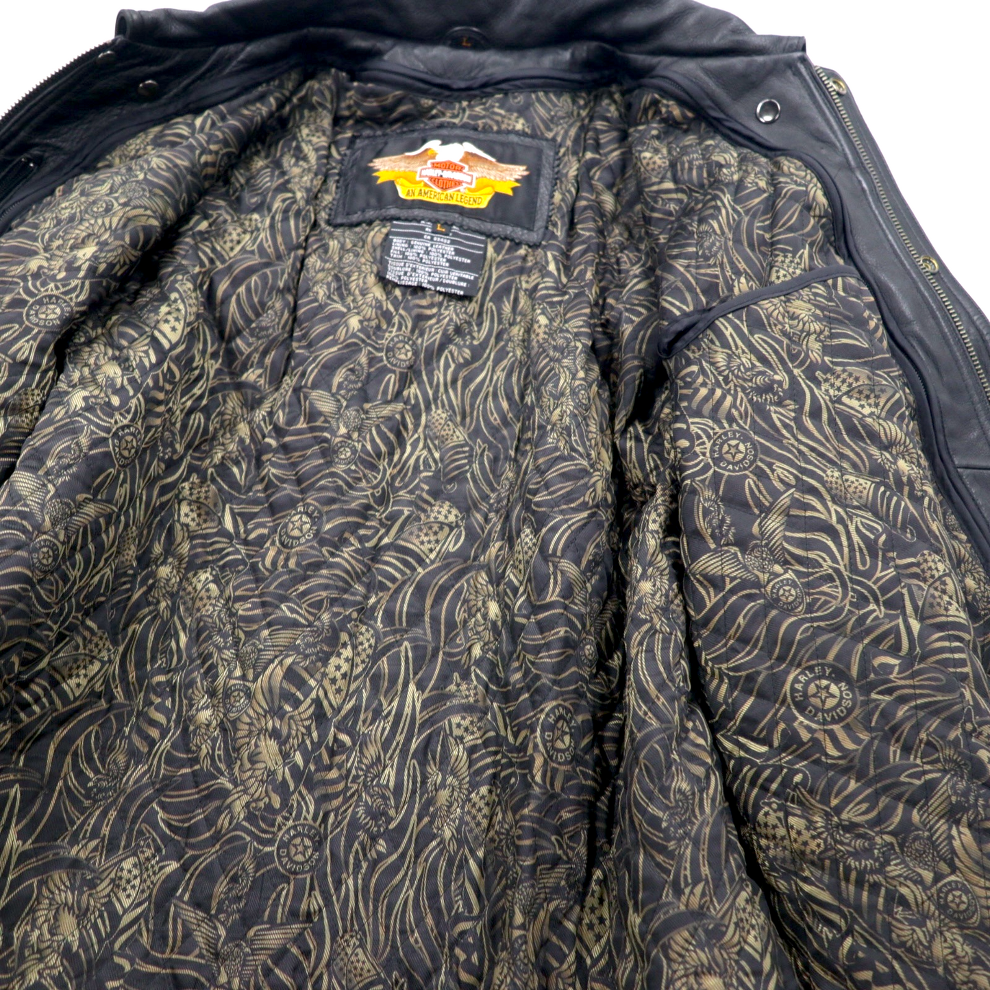 HARLEY DAVIDSON A-2 レザー フライト ボンバージャケット ミリタリー ライダース L ブラック シボ革 ライナー着脱式 エポレット