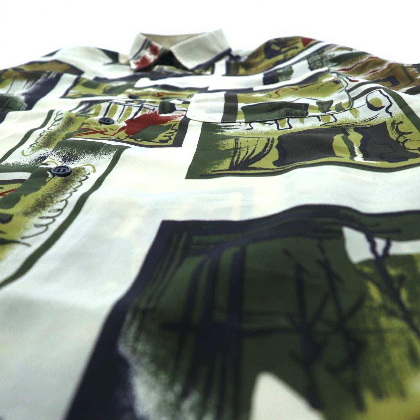 Vintage 90s Retro Shirt Royal Honey ポリシャツ M ベージュ 総柄 アート ポリエステル