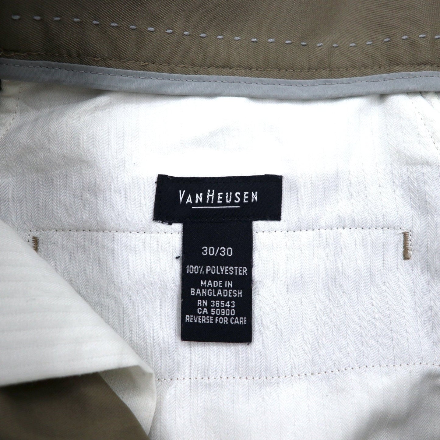 90年代 VAN HEUSEN タック ワイド スラックスパンツ 30 ベージュ ポリエステル