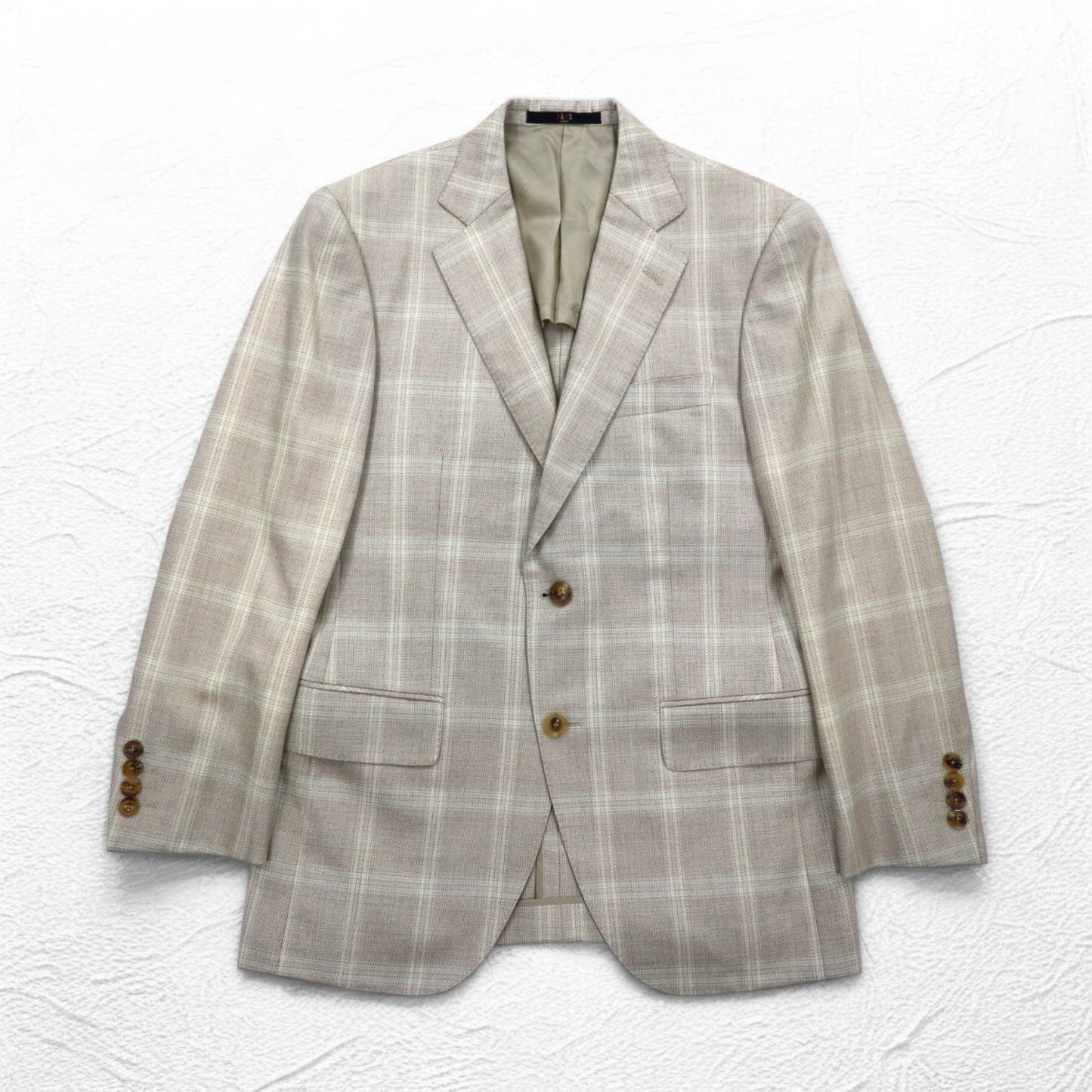 DAKS シルク混 2B テーラードジャケット スーツ M ベージュ チェック ウール 日本製
