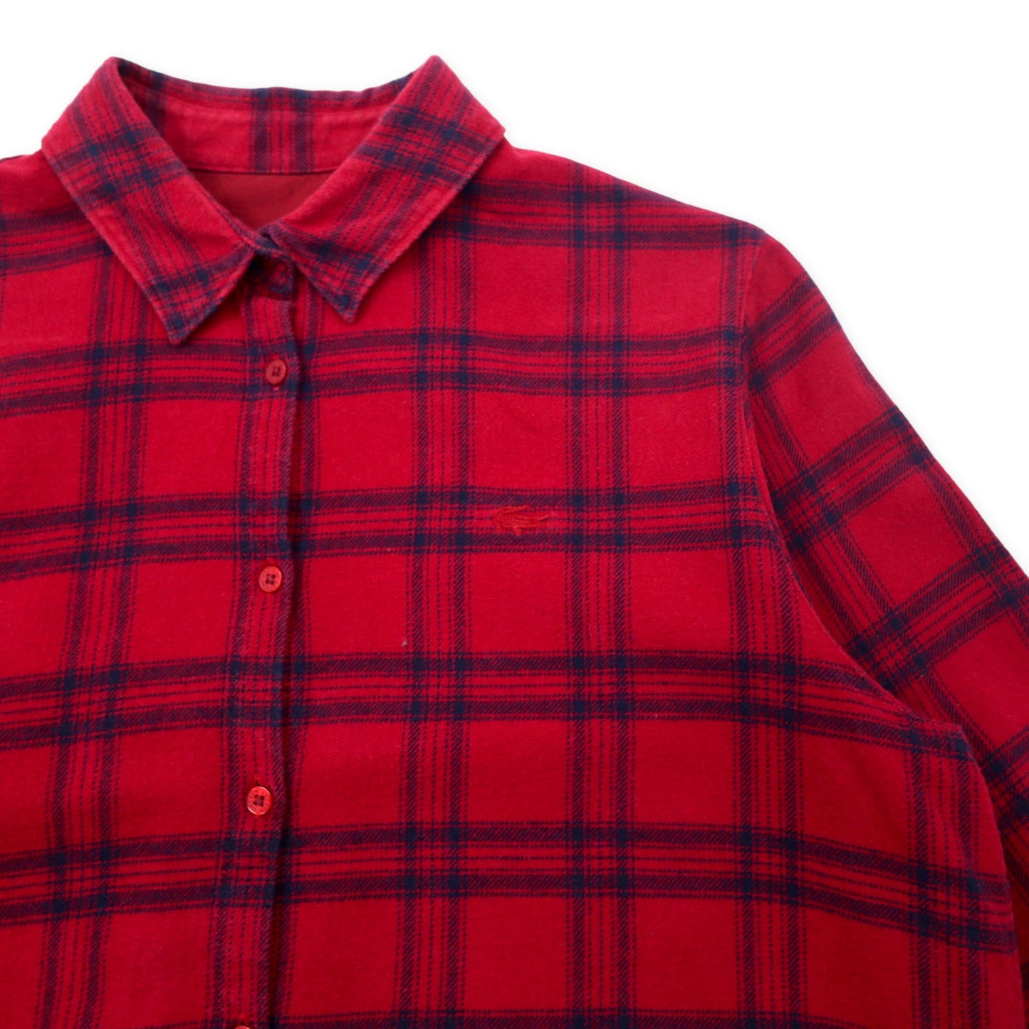 LACOSTE シャツワンピース ガウン 長袖チェックシャツドレス 40 レッド チェック コットン EF804E