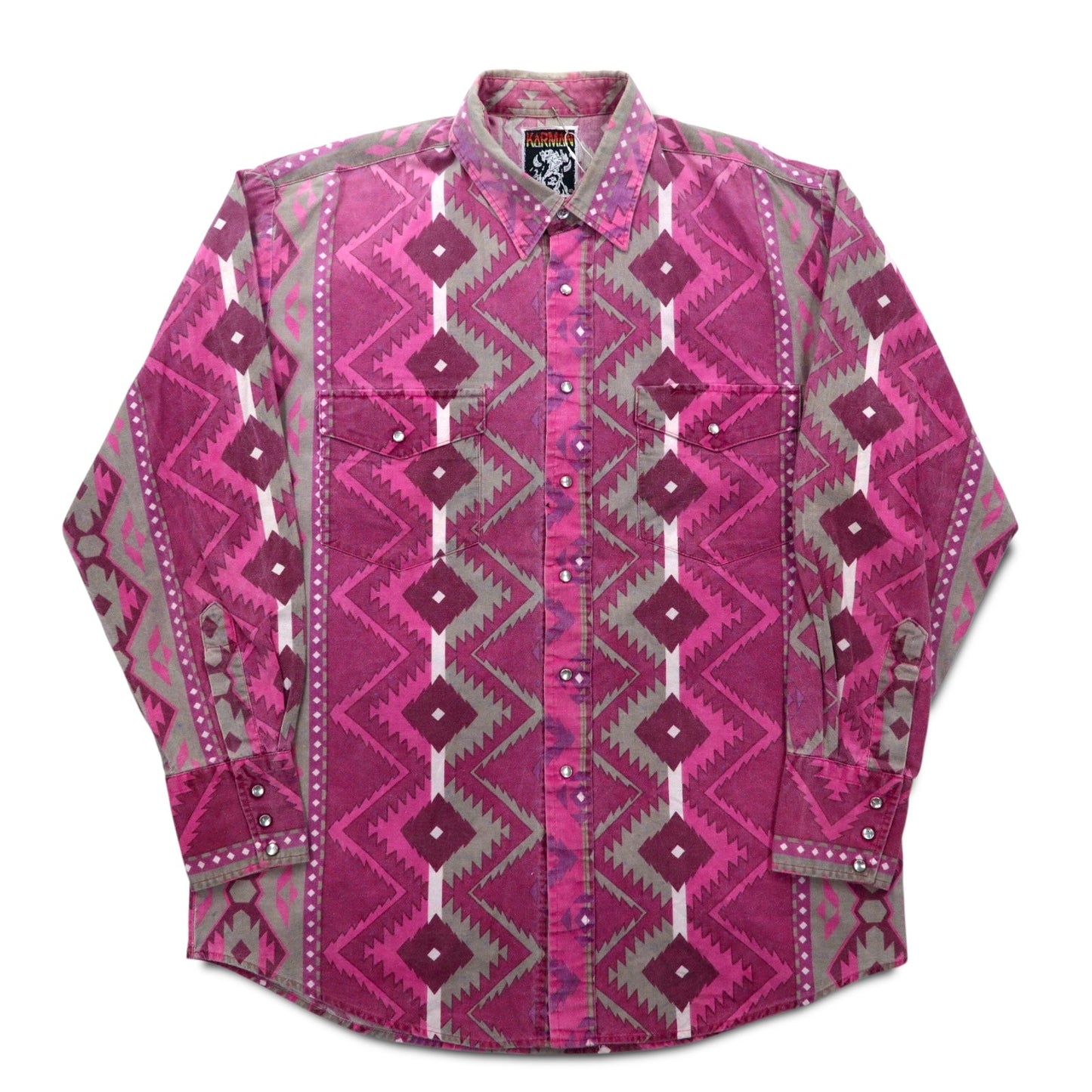 Vintage 90s Native Western Shirt KARMAN ネイティブ柄 ウエスタンシャツ XL コットン 総柄