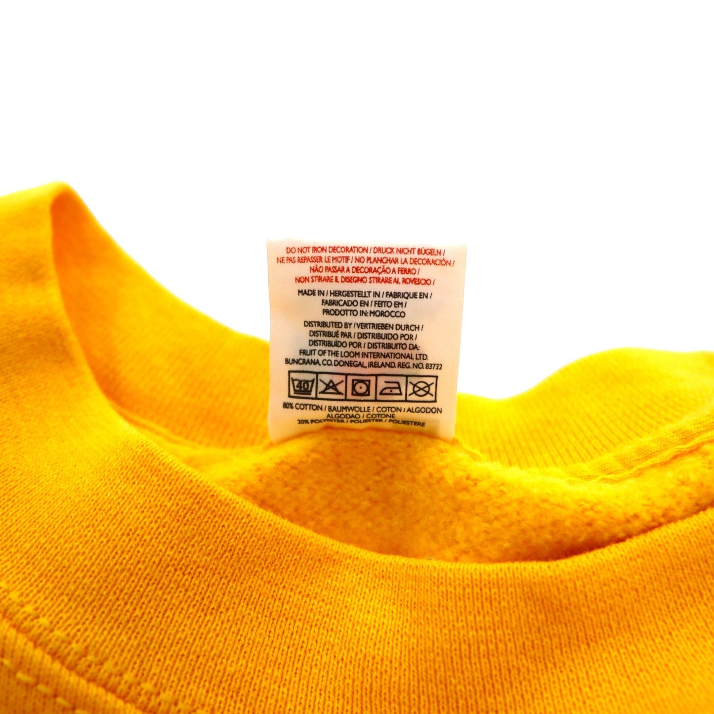 FRUIT OF THE LOOM モロッコ製 ヨーロッパライン クルーネック スウェット XXL イエロー コットン 裏起毛 WEISS Electricite バックプリント