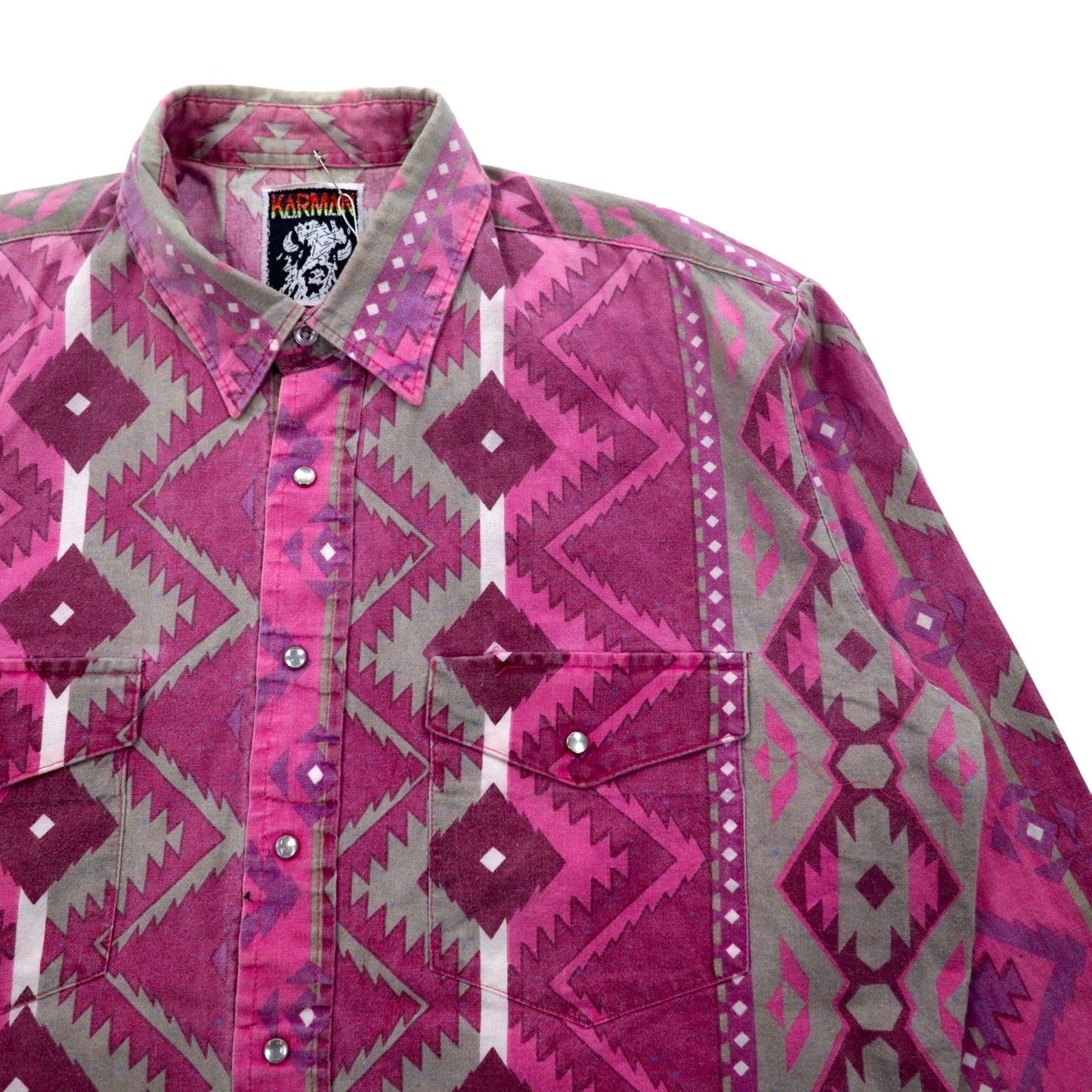 Vintage 90s Native Western Shirt KARMAN ネイティブ柄 ウエスタンシャツ XL コットン 総柄