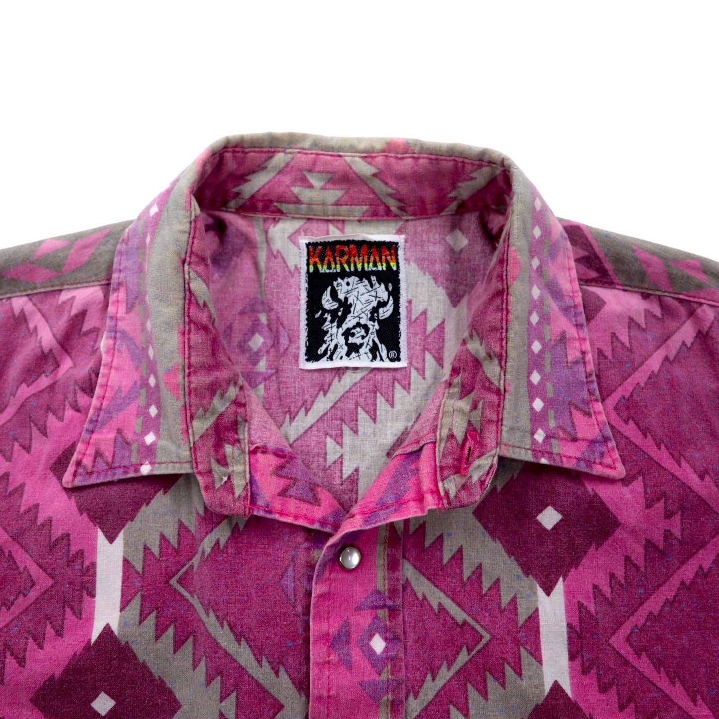 Vintage 90s Native Western Shirt KARMAN ネイティブ柄 ウエスタンシャツ XL コットン 総柄