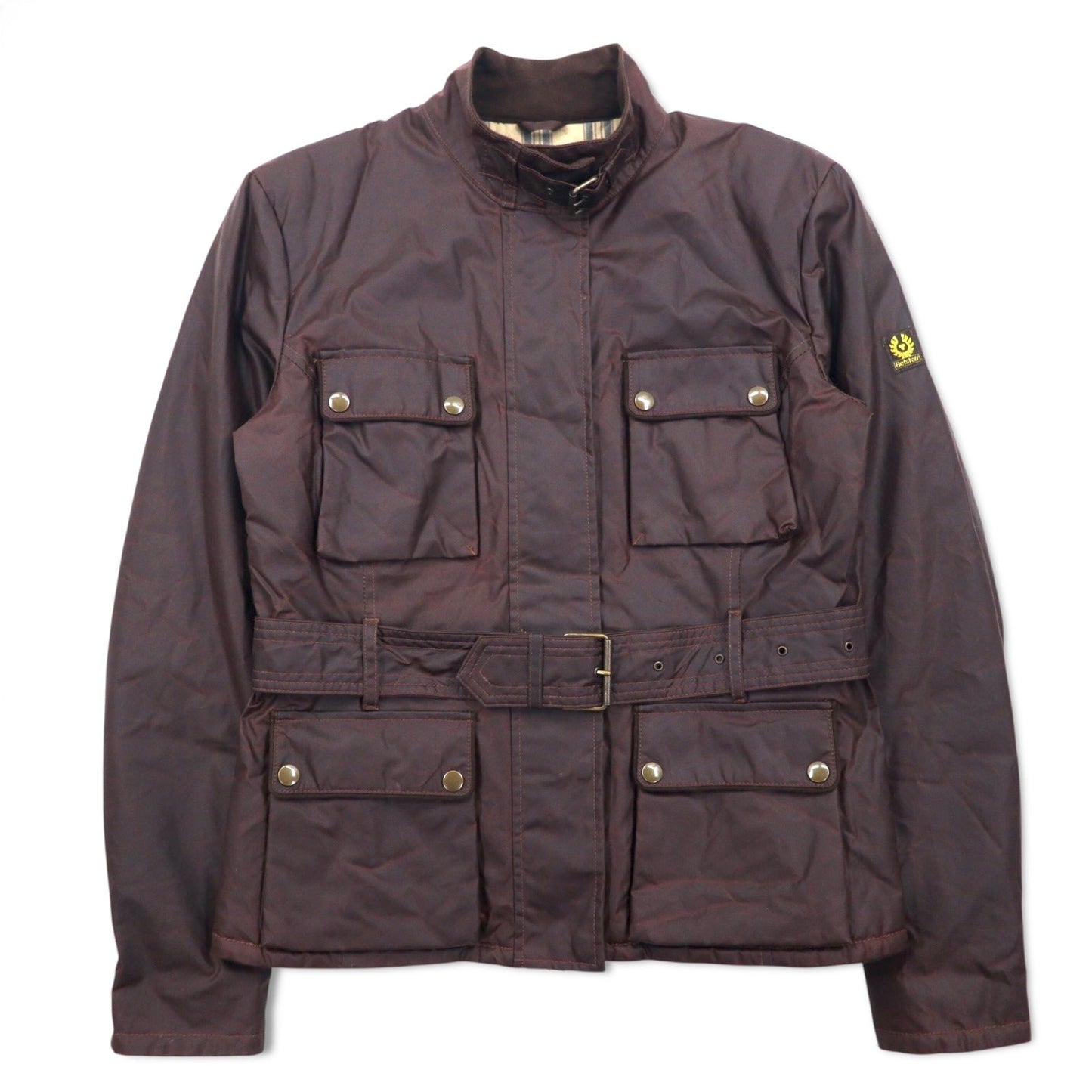 Belstaff GOLD Label イタリア製 ロードマスター モーターサイクルジャケット オイルドジャケット L ブラウン ポリエステル 裏地チェック ダブルジップ